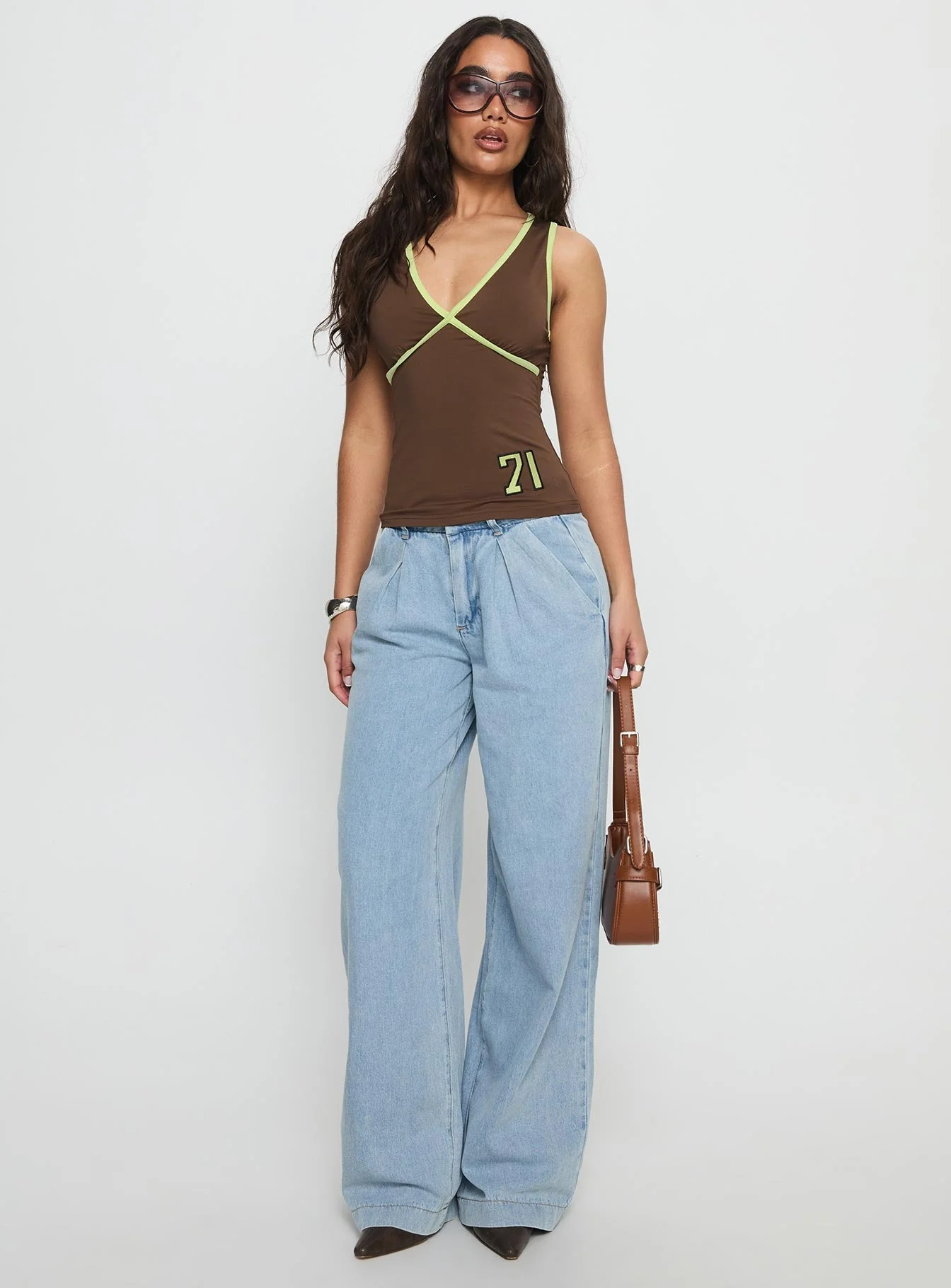 71 Classics V Neck Top Brown - Image 2