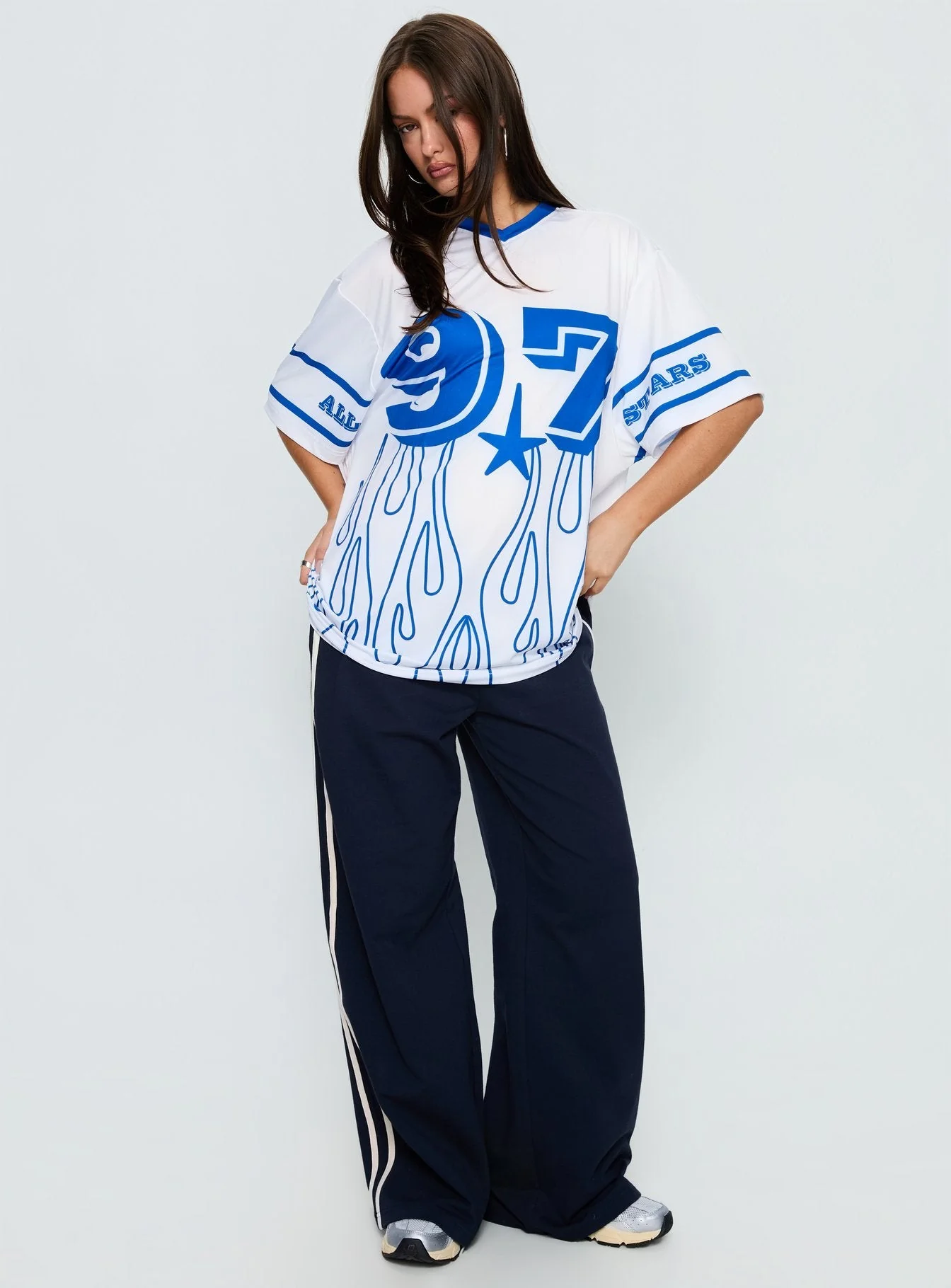 97 Sportstar Oversized Jersey Graphic Top White / Blue - Image 3
