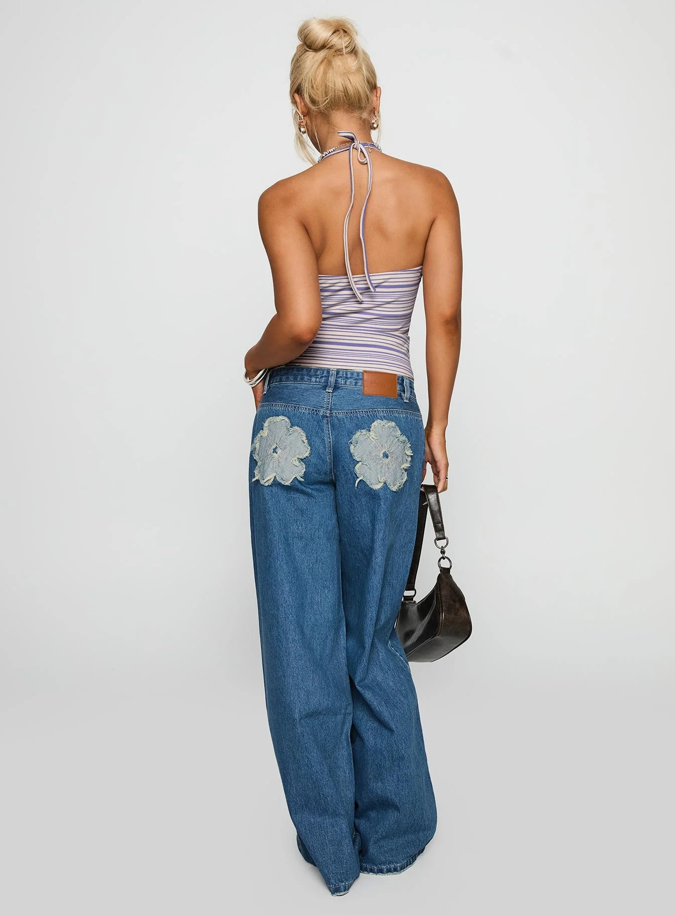A Keeper Flower Patch Low Rise Wide Leg Jeans Mid Blue - Image 5
