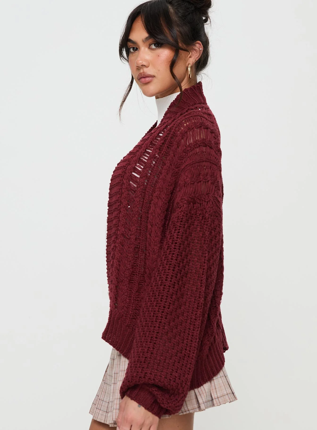 Abner Cable Cardigan Burgundy - Image 4