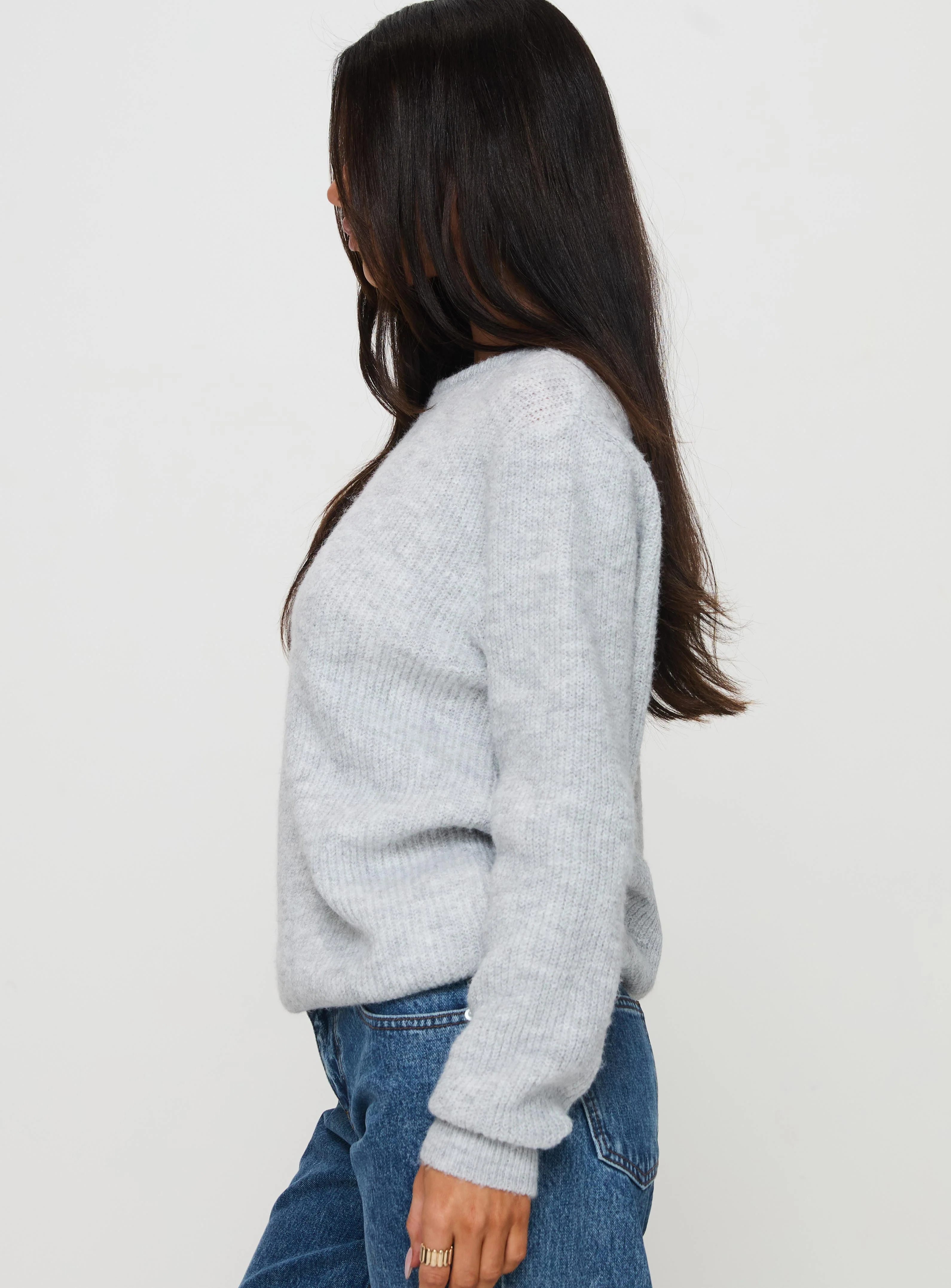 Abrams Rib Knit Crew Sweater Grey Marle - Image 4