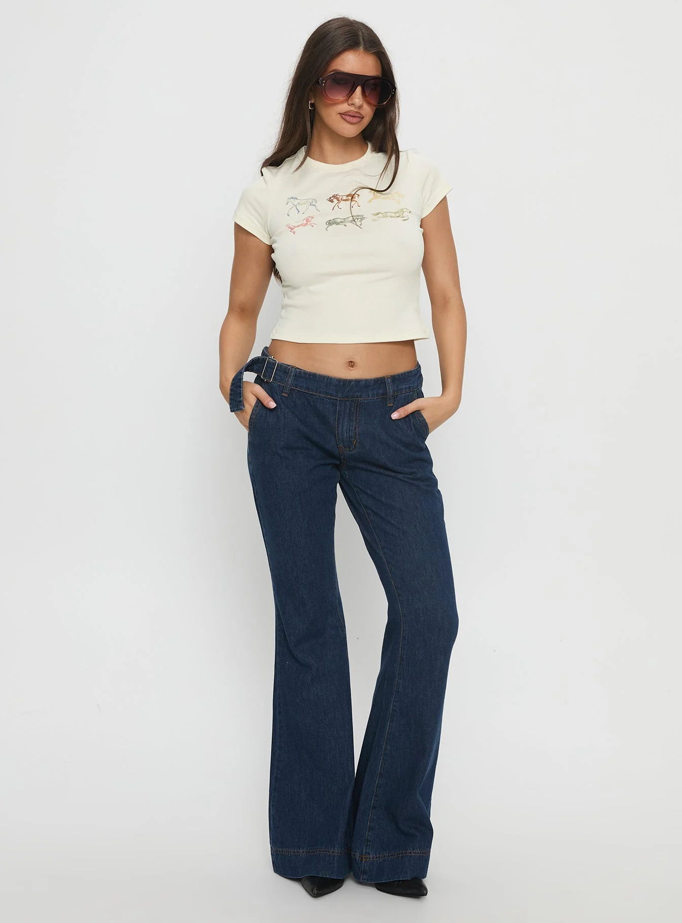 Acapulco Low Rise Flare Jeans Dark Blue Wash - Image 3
