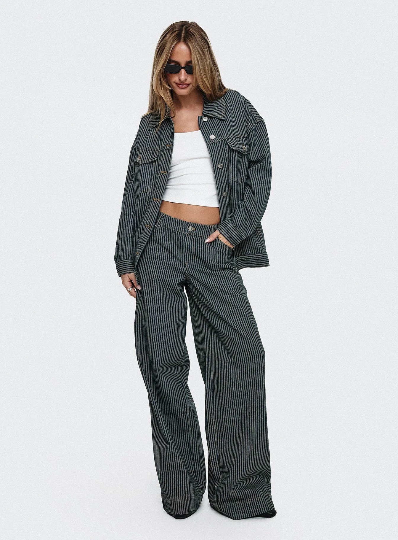 Actually Invested Low Rise Pants Denim Stripe - Image 2