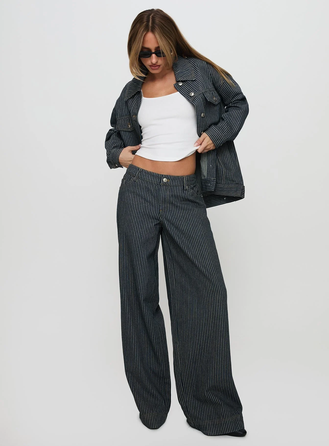 Actually Invested Low Rise Pants Denim Stripe - Image 4