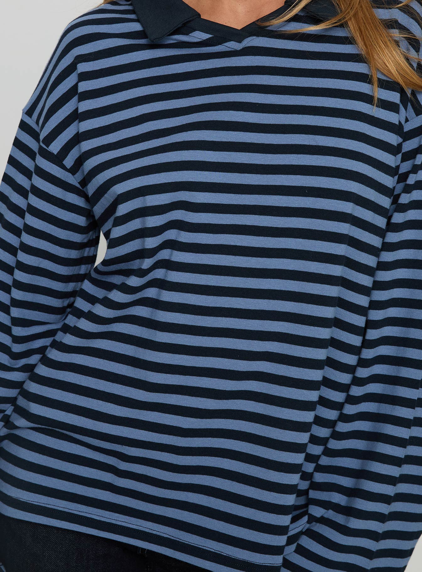Settle Down Collared Long Sleeve Top Navy Stripe - Image 6