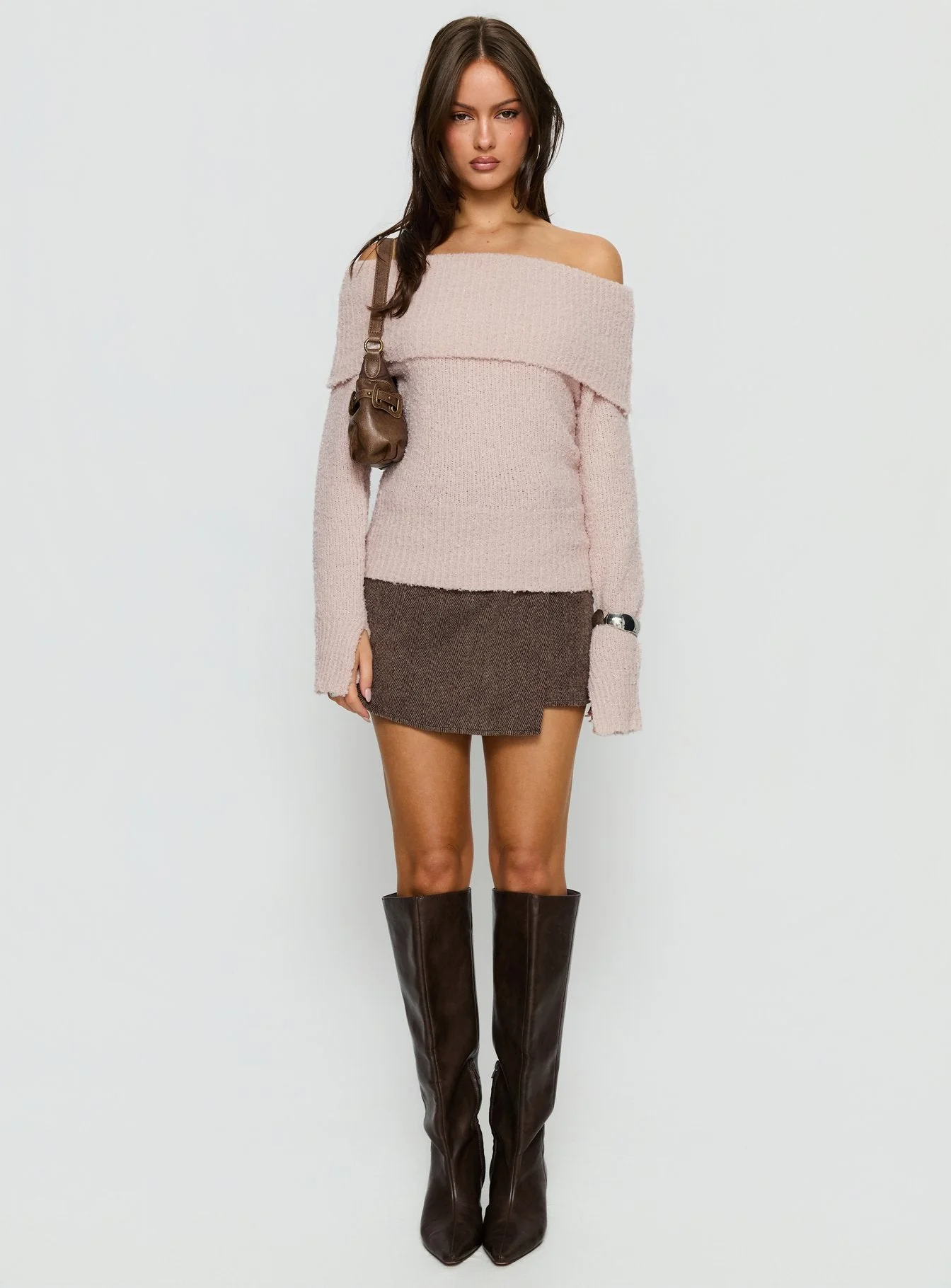 Adelyne Tweed Mini Skirt Brown - Image 6