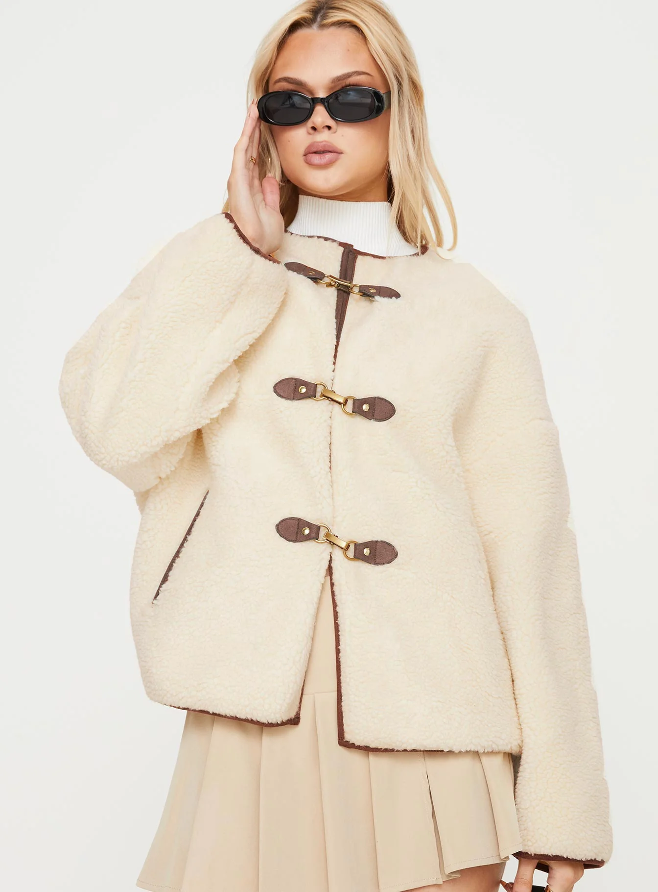 Adylic Teddy Coat Cream / Brown - Image 2