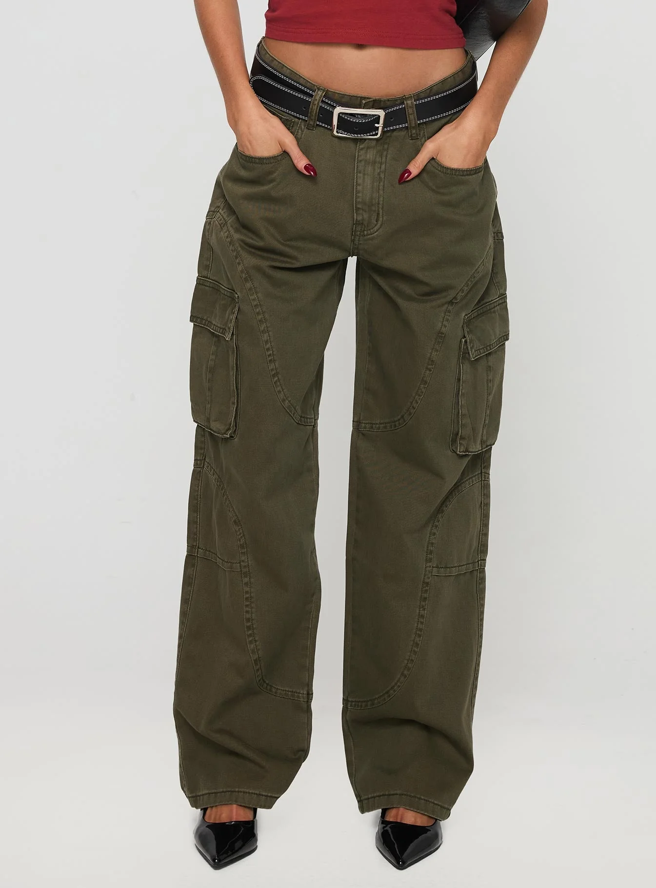 Ahstin Mid Rise Straight Leg Cargo Jeans Green - Image 2