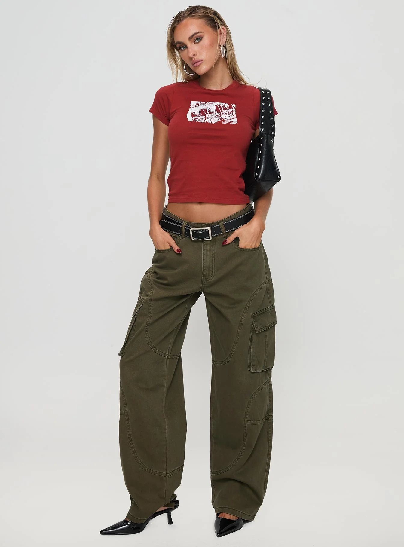 Ahstin Mid Rise Straight Leg Cargo Jeans Green - Image 3