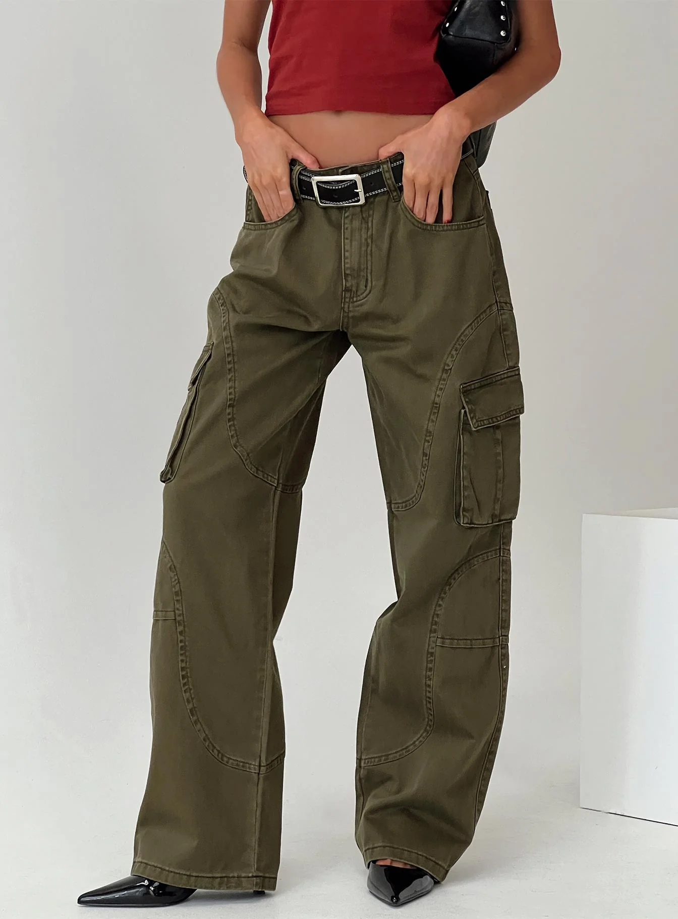 Ahstin Mid Rise Straight Leg Cargo Jeans Green - Image 8