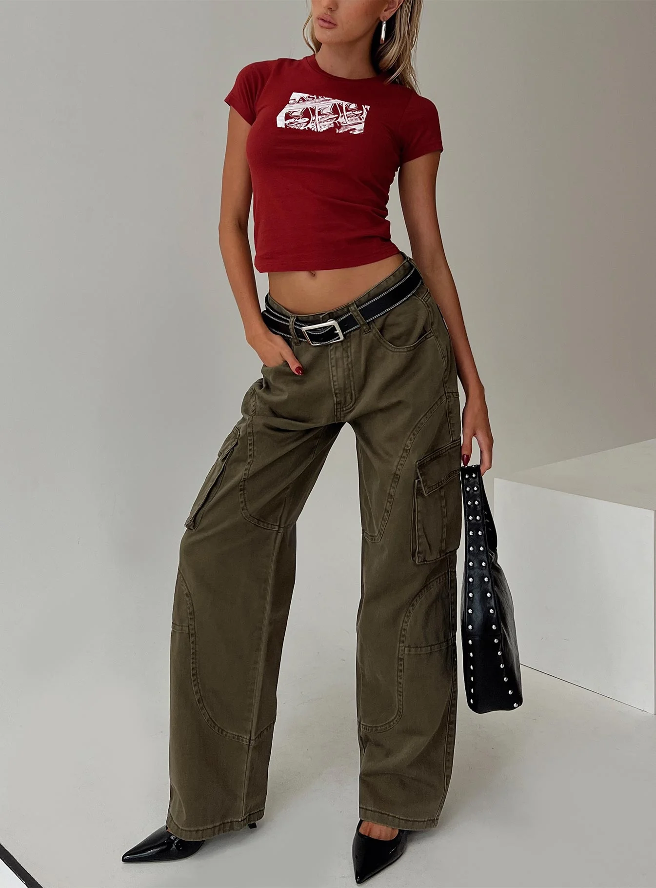 Ahstin Mid Rise Straight Leg Cargo Jeans Green - Image 9
