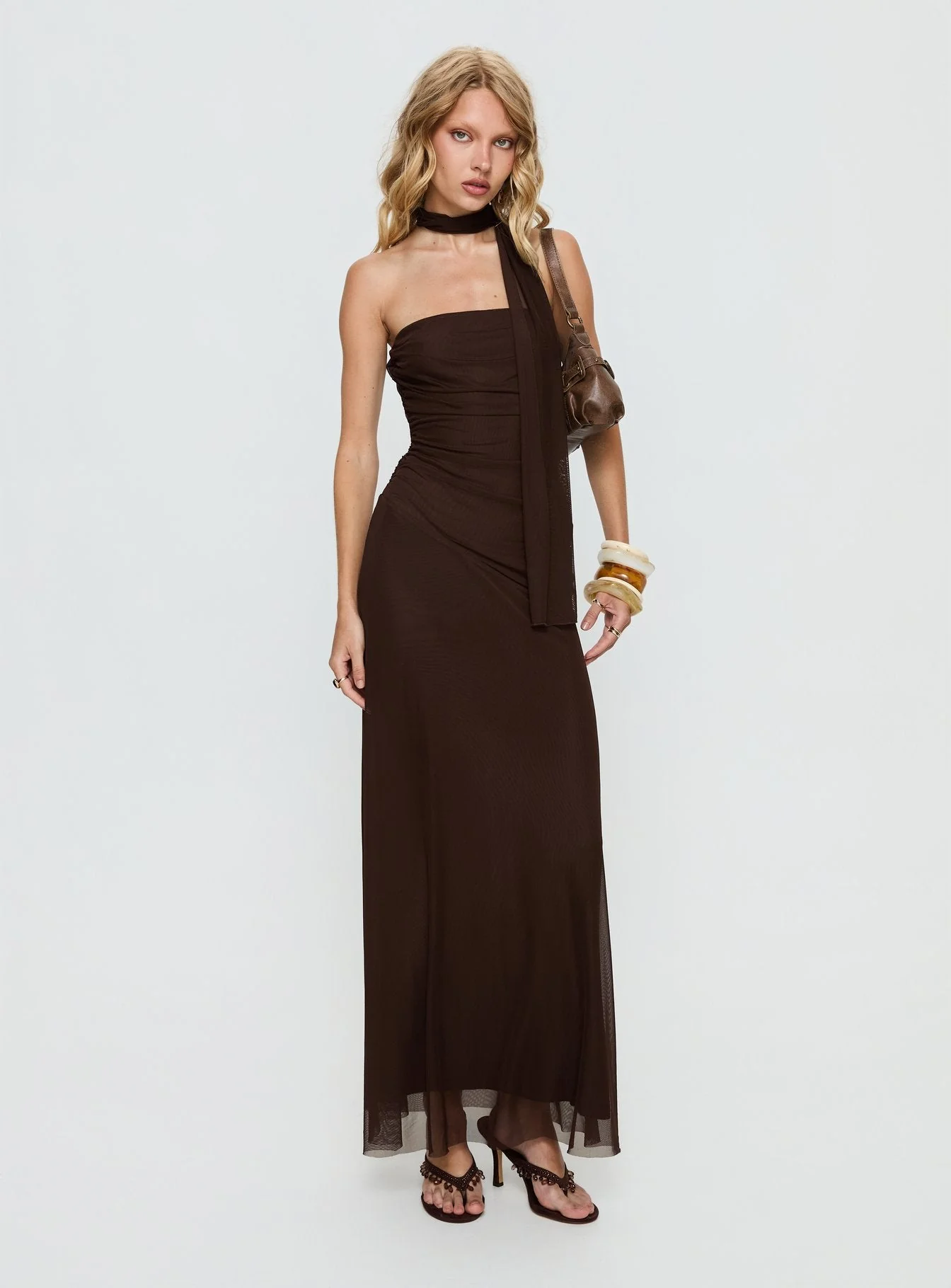 Ainslea Halter Scarf Maxi Dress Dark Brown - Image 2
