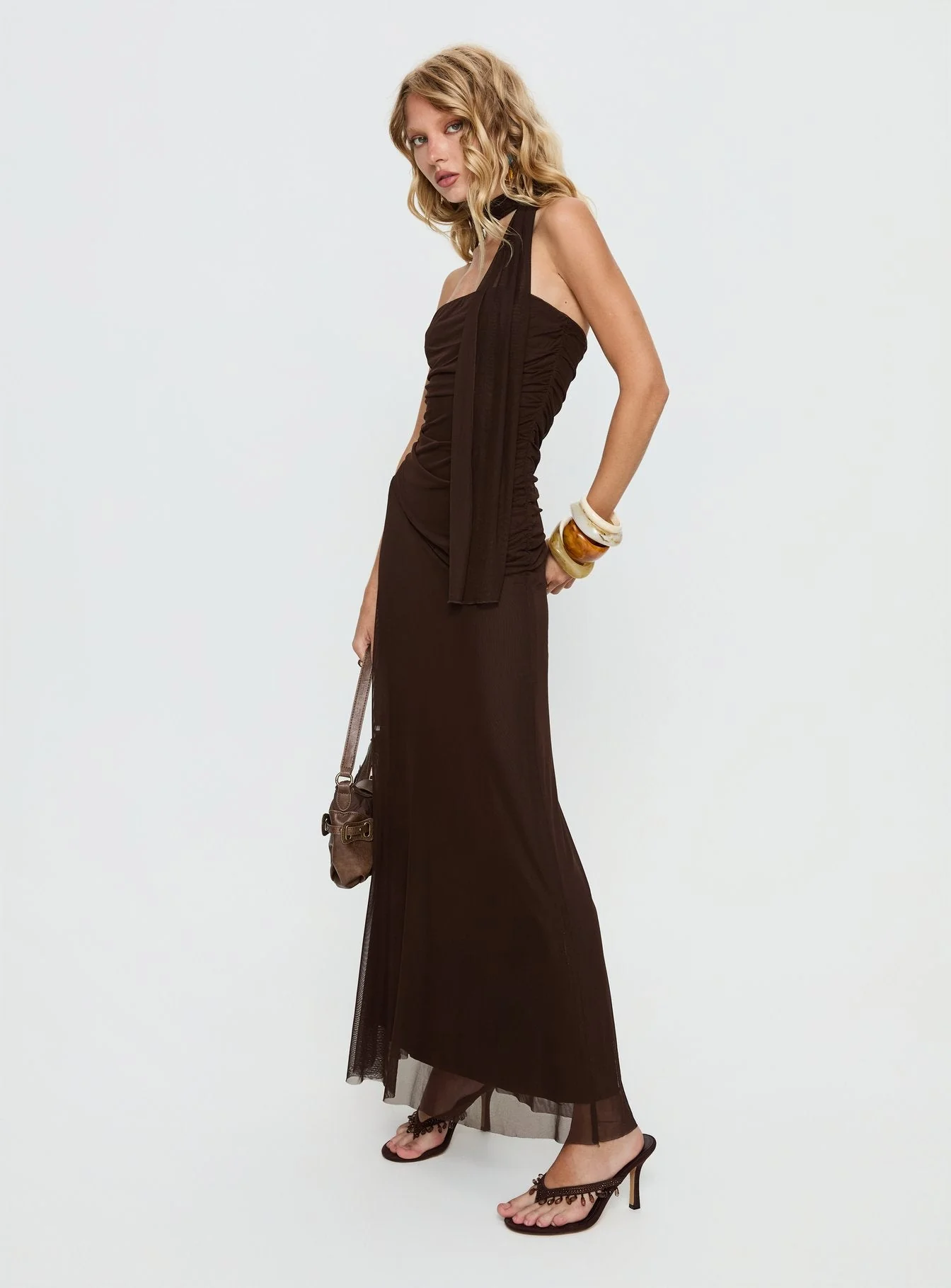 Ainslea Halter Scarf Maxi Dress Dark Brown - Image 3