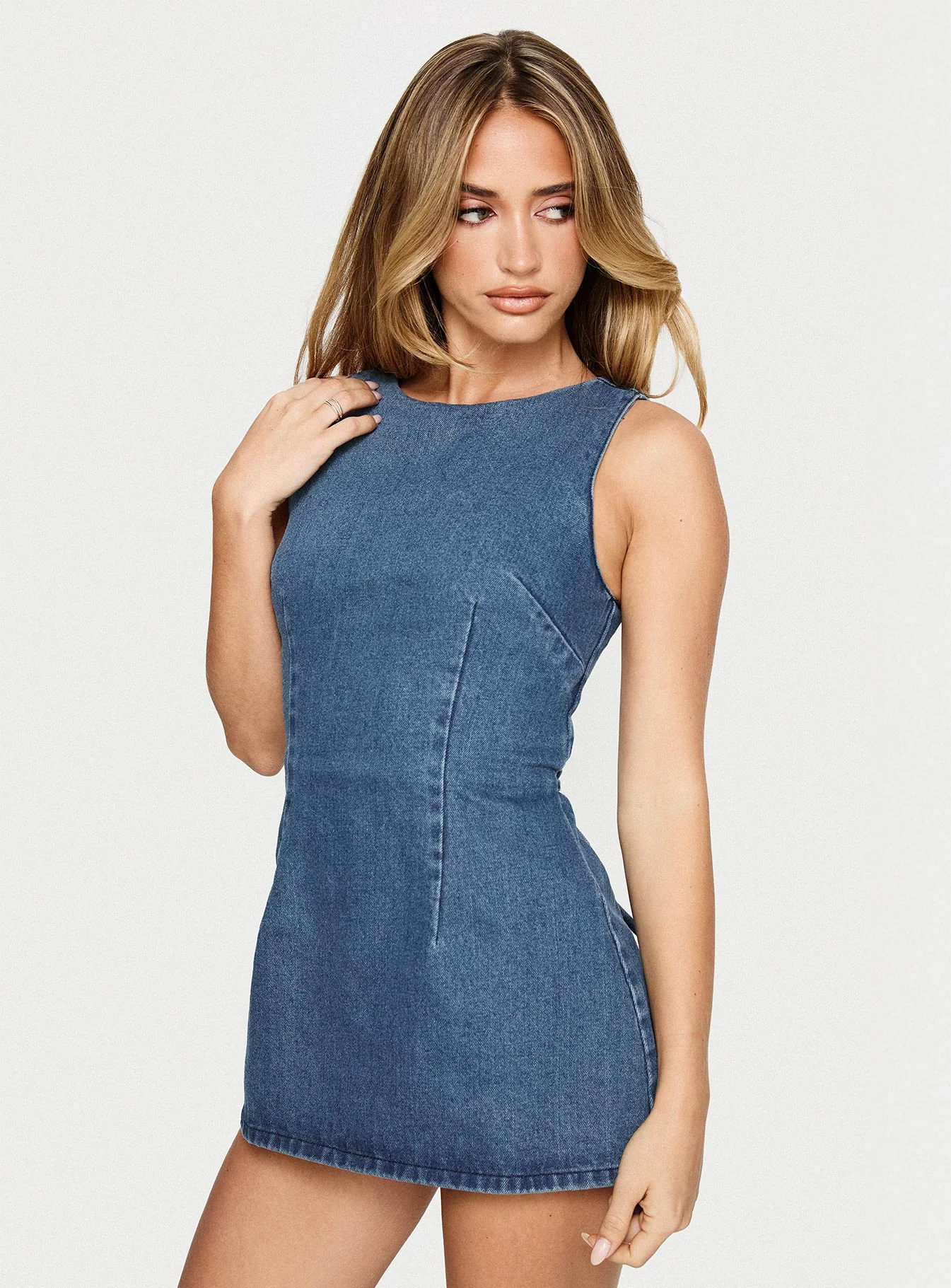 Ainsleigh Shift Denim Playsuit Mid Blue Wash - Image 8