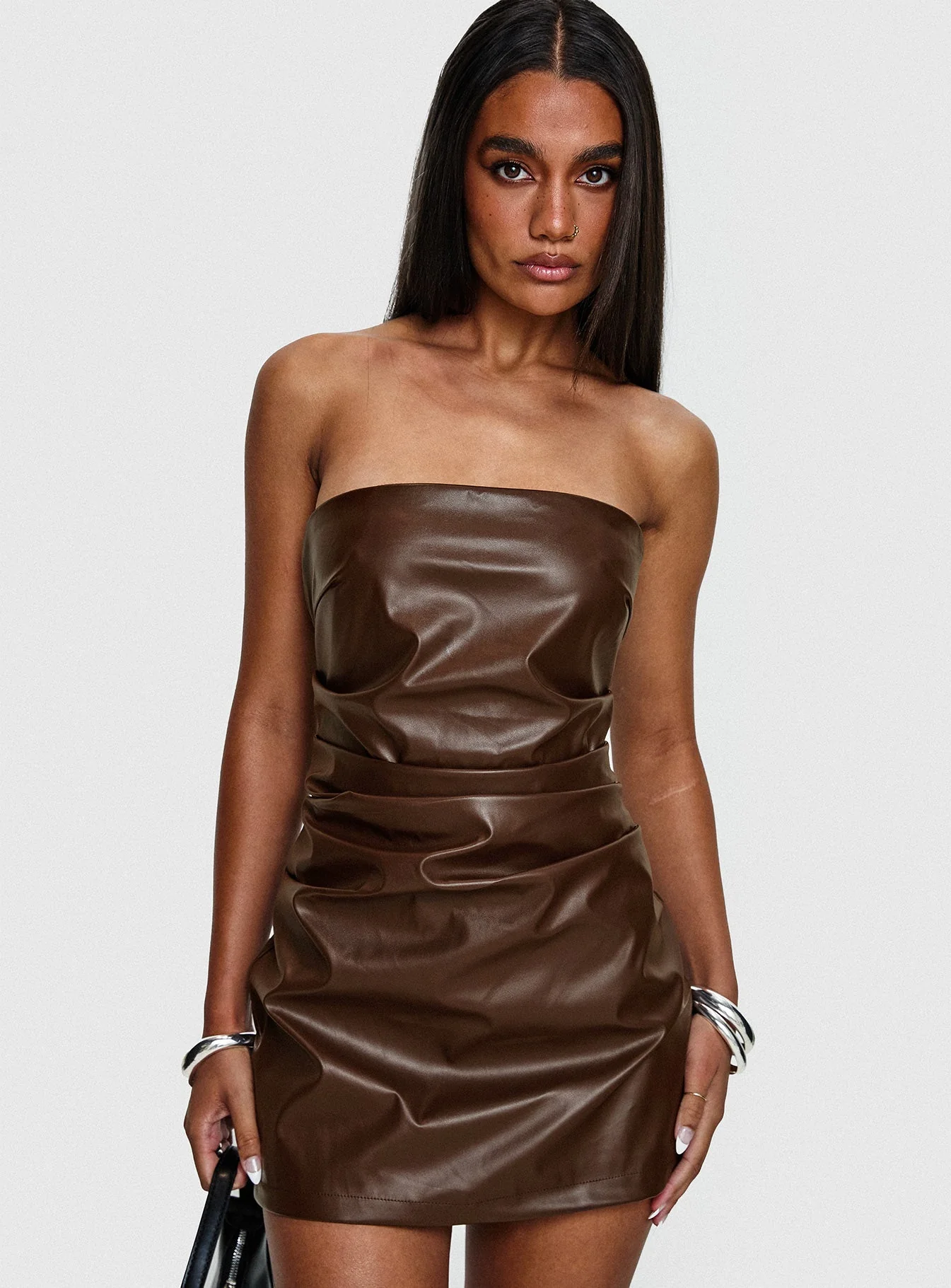 Airelle Strapless Mini Dress Chocolate - Image 8