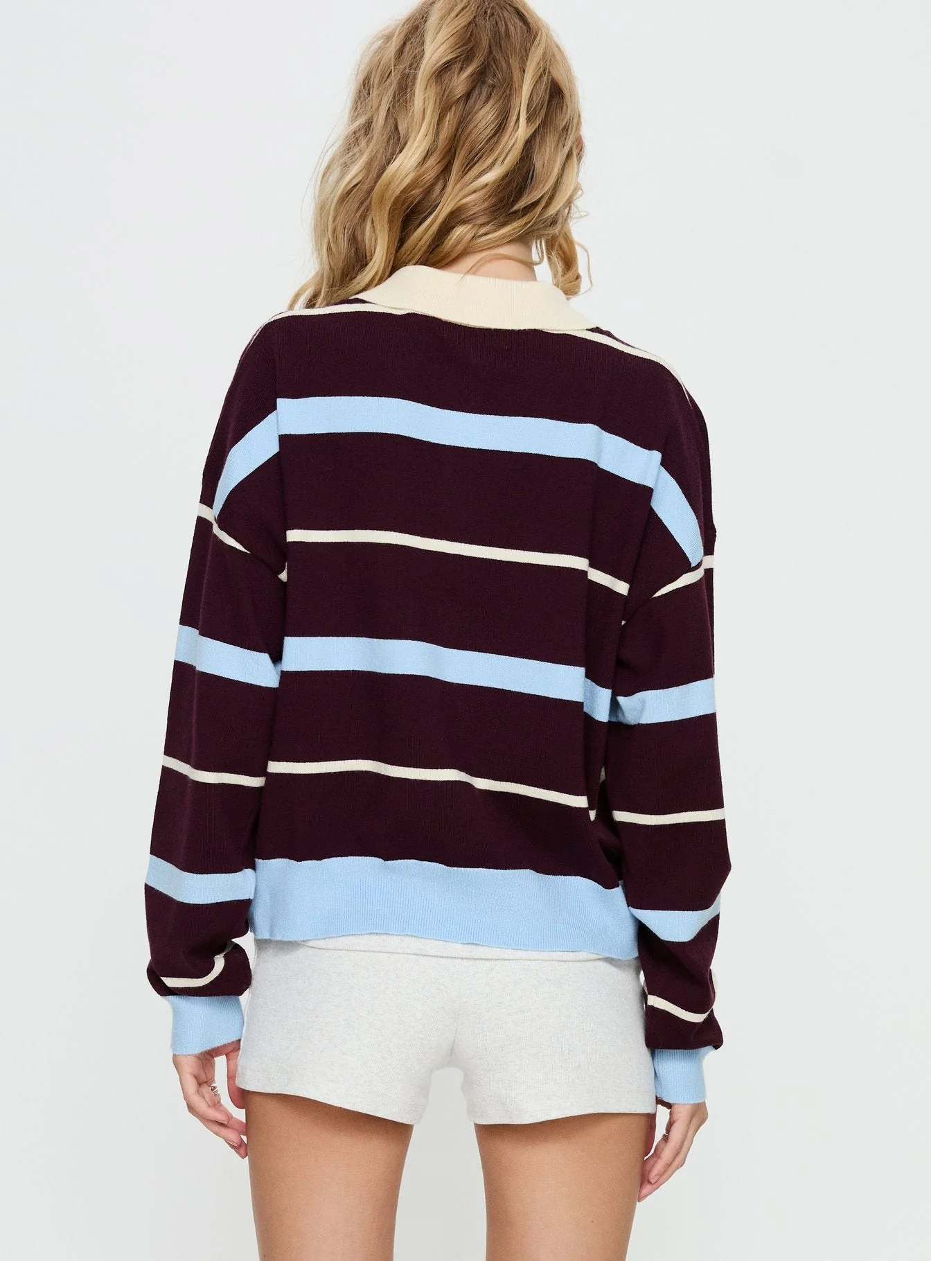 Aiyanna Collared Rugby Jersey Brown / Blue Stripe - Image 5