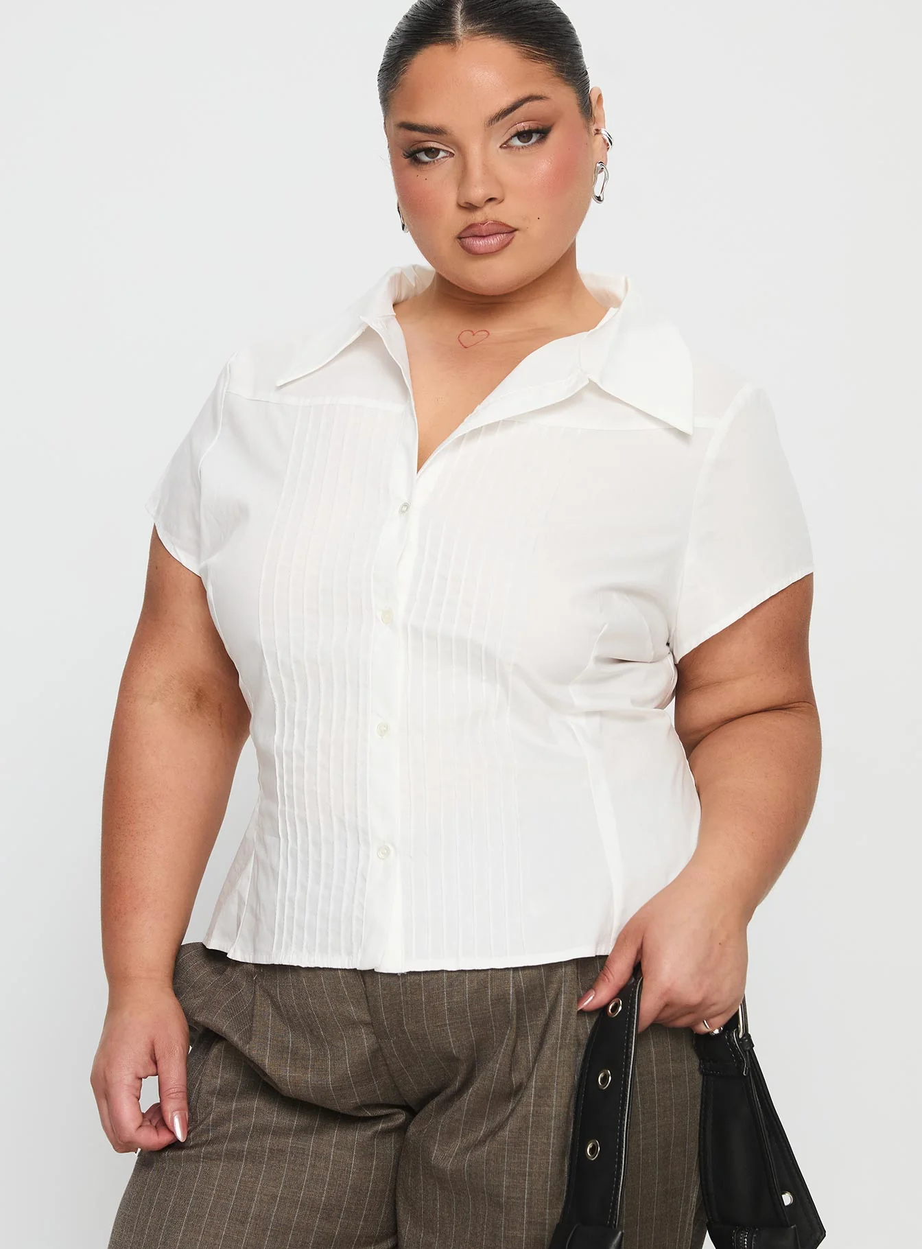 Akiyo Button Up Blouse Top White Curve - Image 2