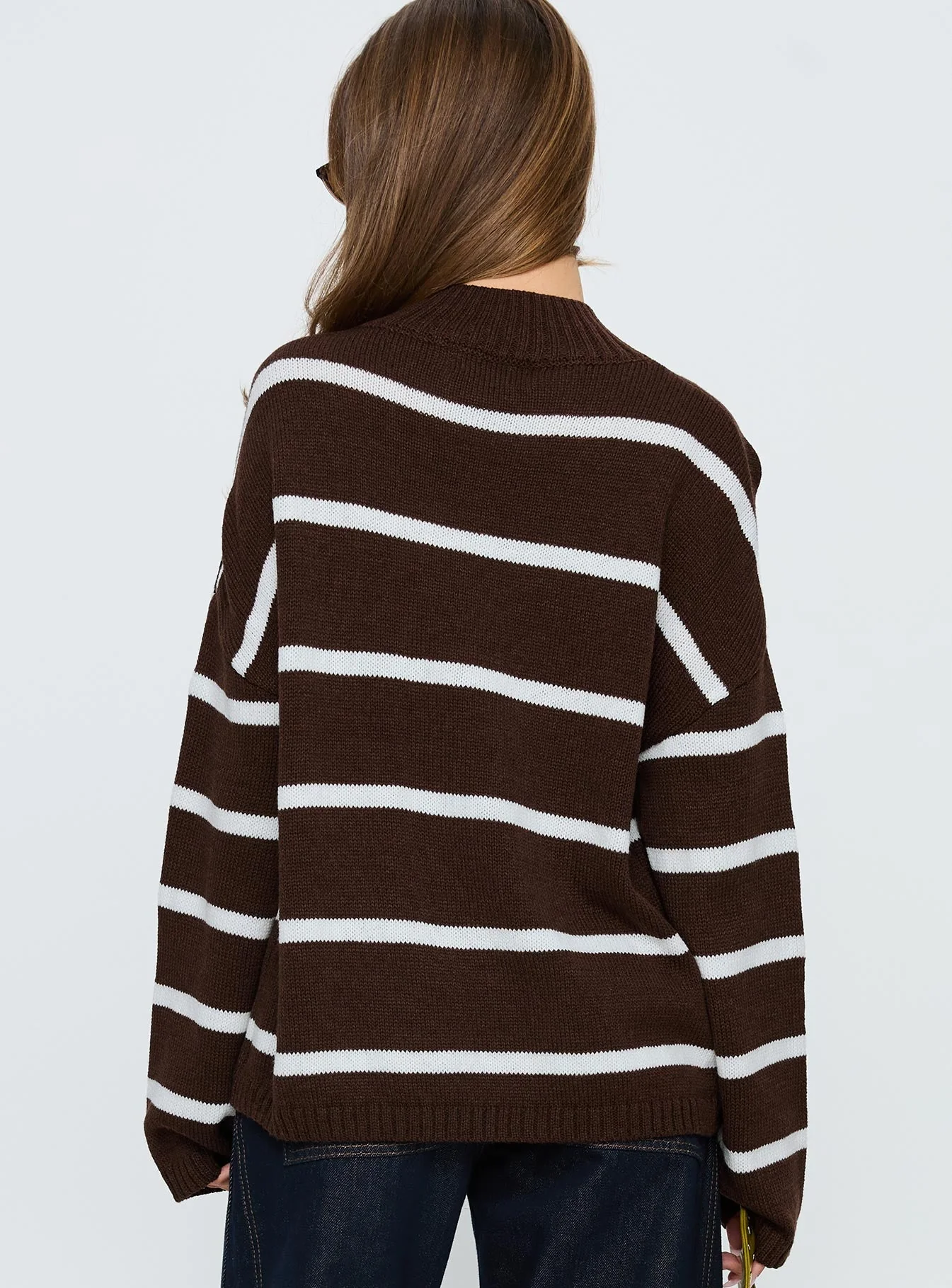 Alara Mock Neck Knit Sweater Brown Stripe - Image 4
