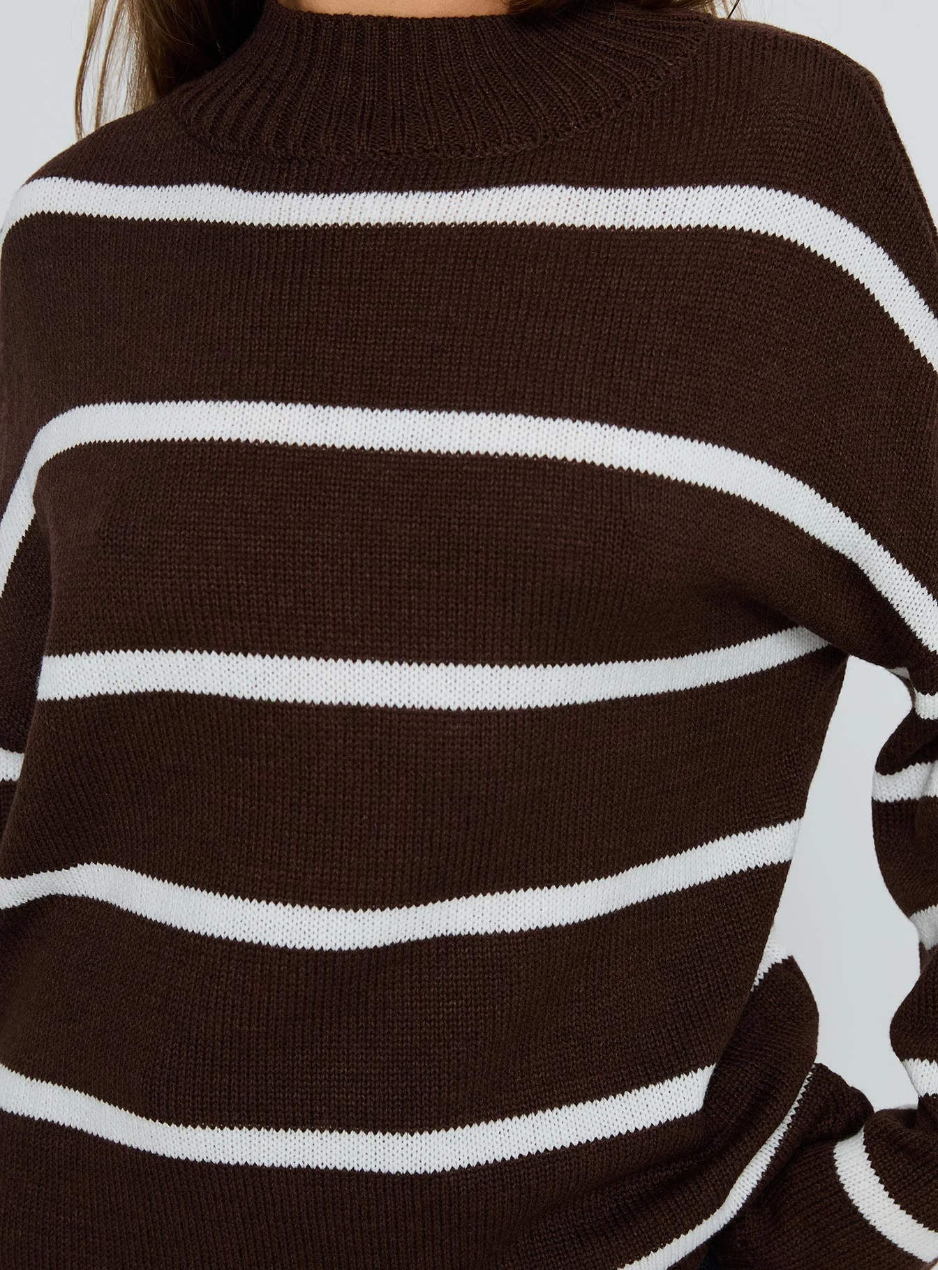 Alara Mock Neck Knit Sweater Brown Stripe - Image 5