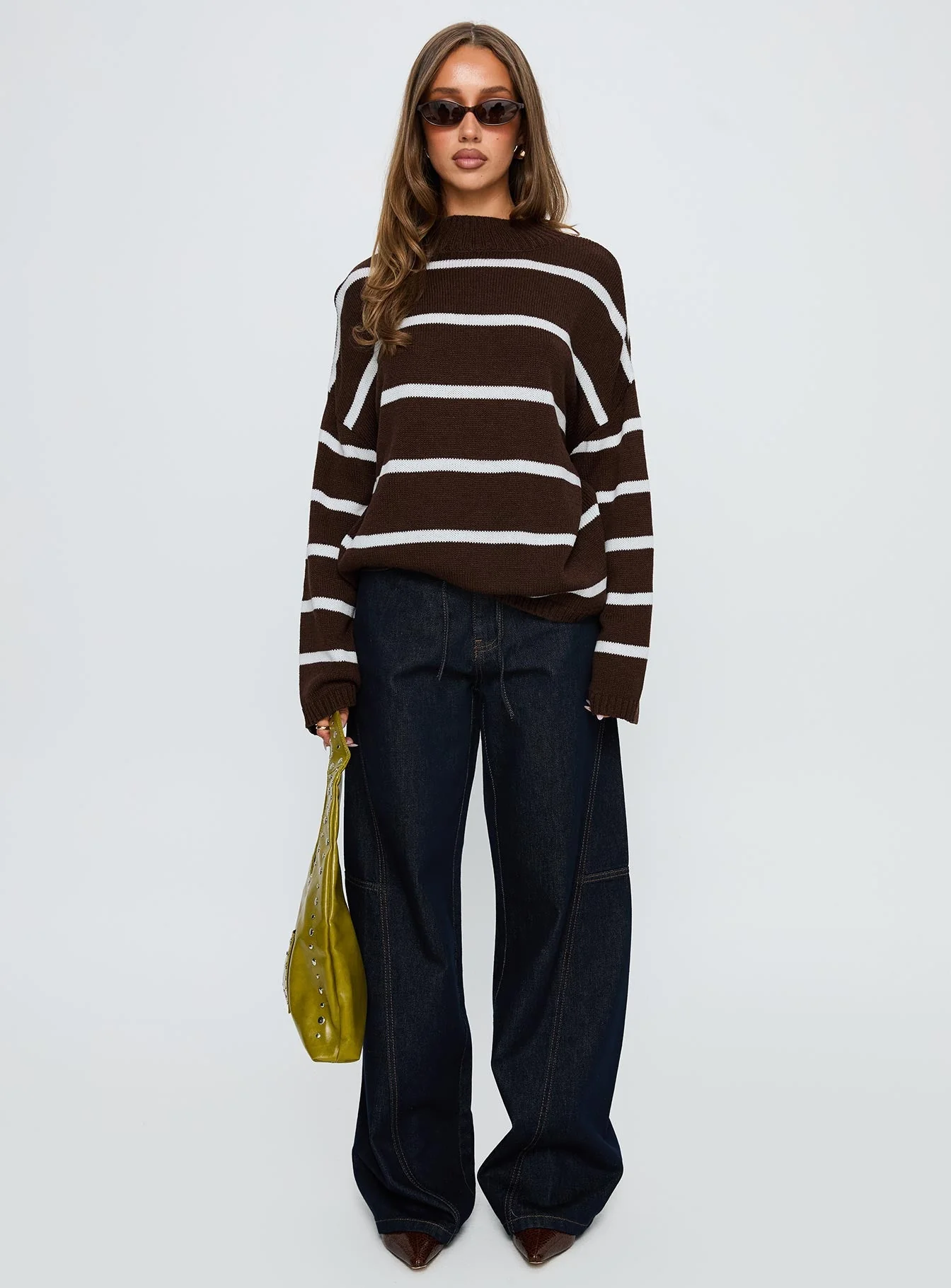 Alara Mock Neck Knit Sweater Brown Stripe - Image 6
