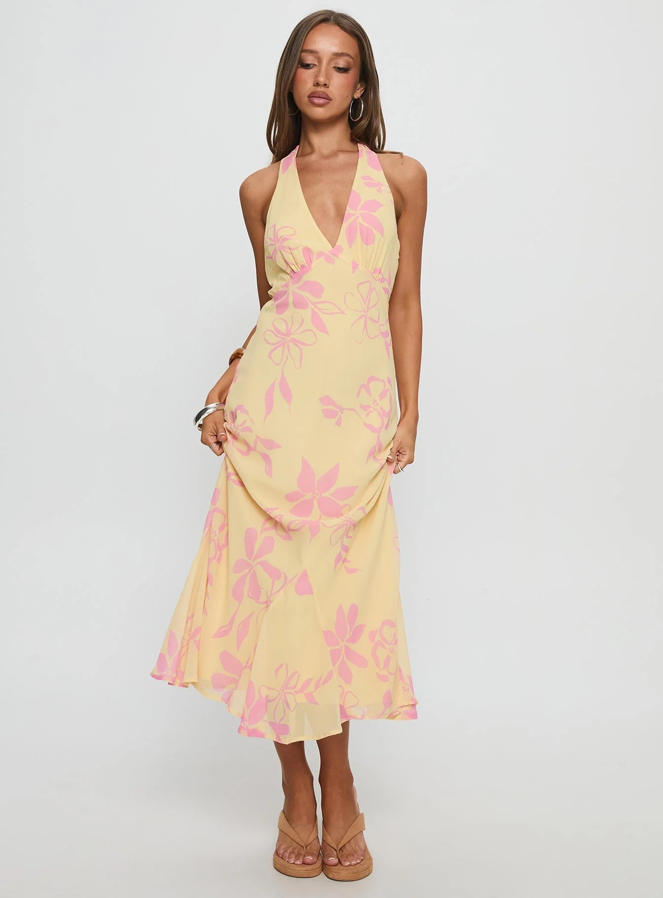 Alayla Halter Midi Dress Yellow Floral - Image 2