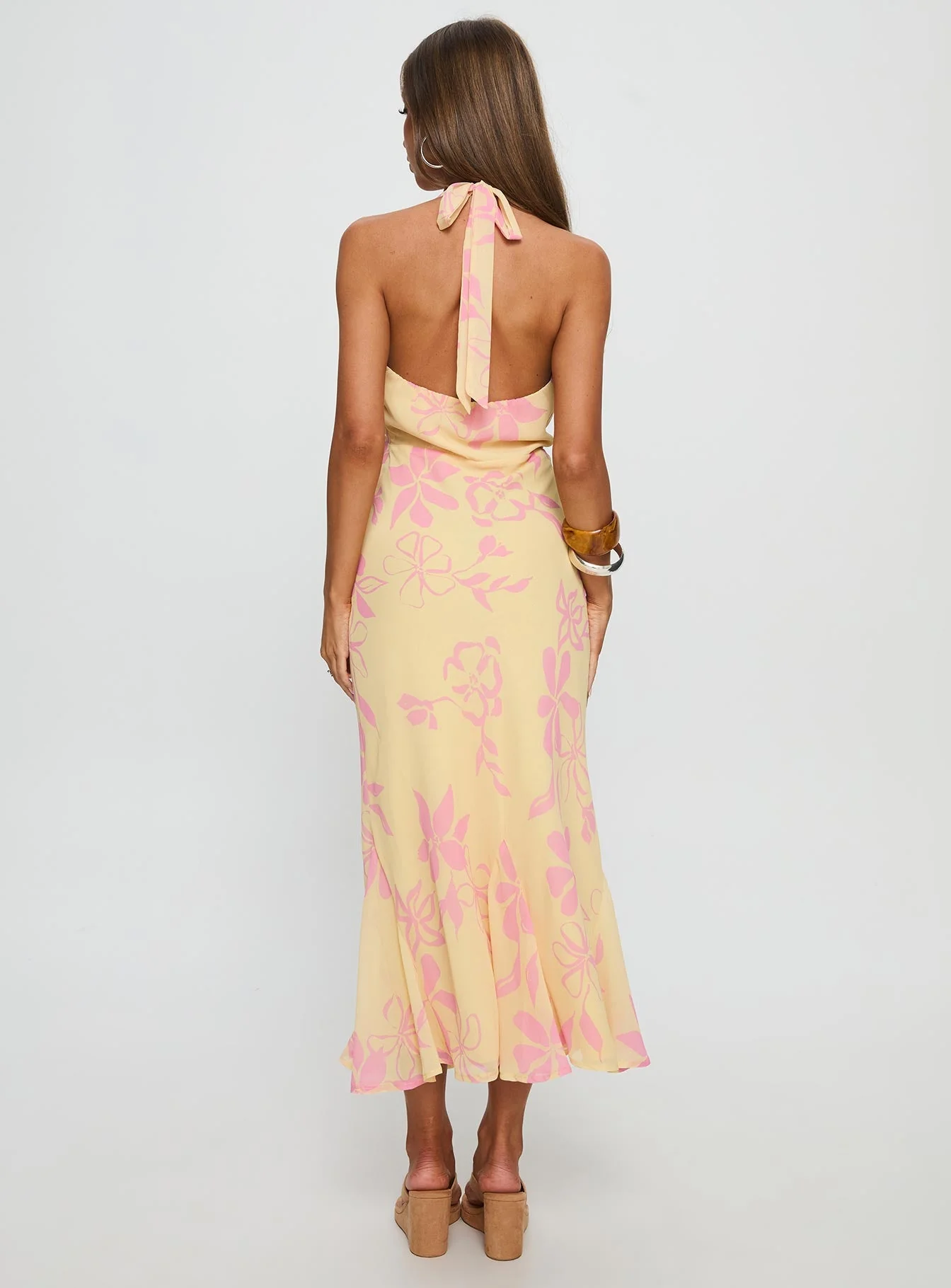 Alayla Halter Midi Dress Yellow Floral - Image 4