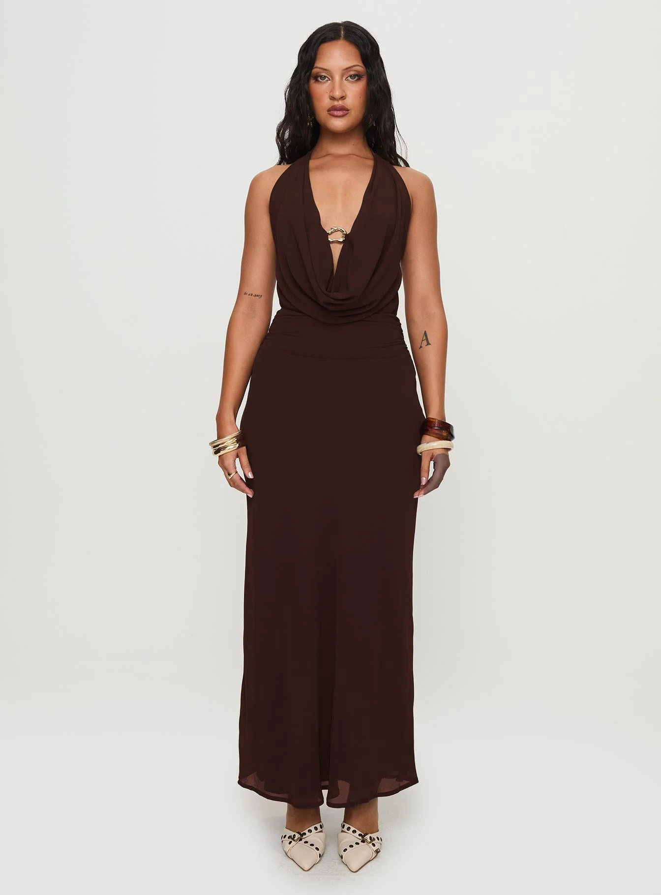 Alejandria Cowl Neck Maxi Dress Chocolate - Image 7