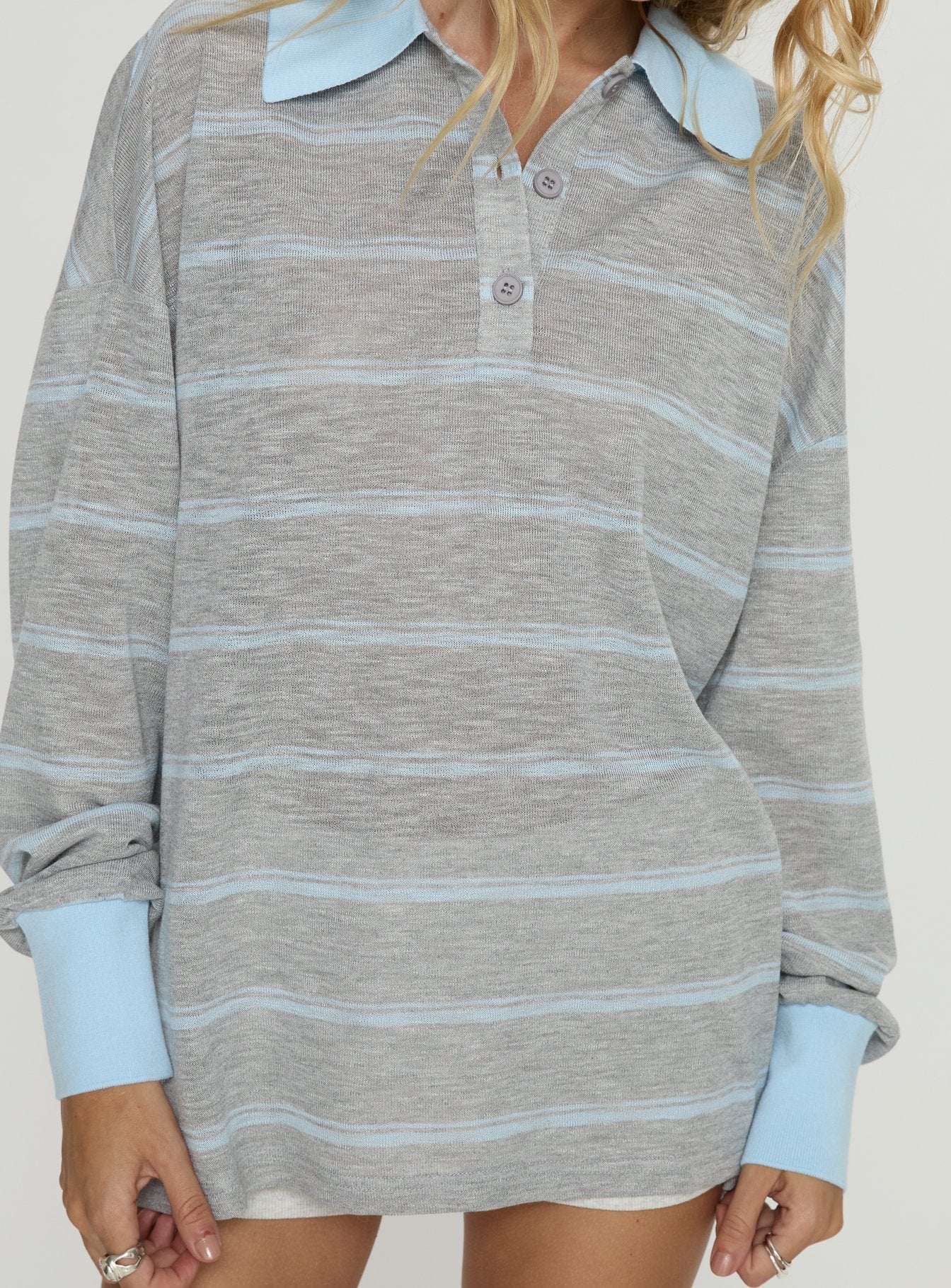 Aleka Long Sleeve Rugby Jersey Grey / Blue Stripe - Image 6