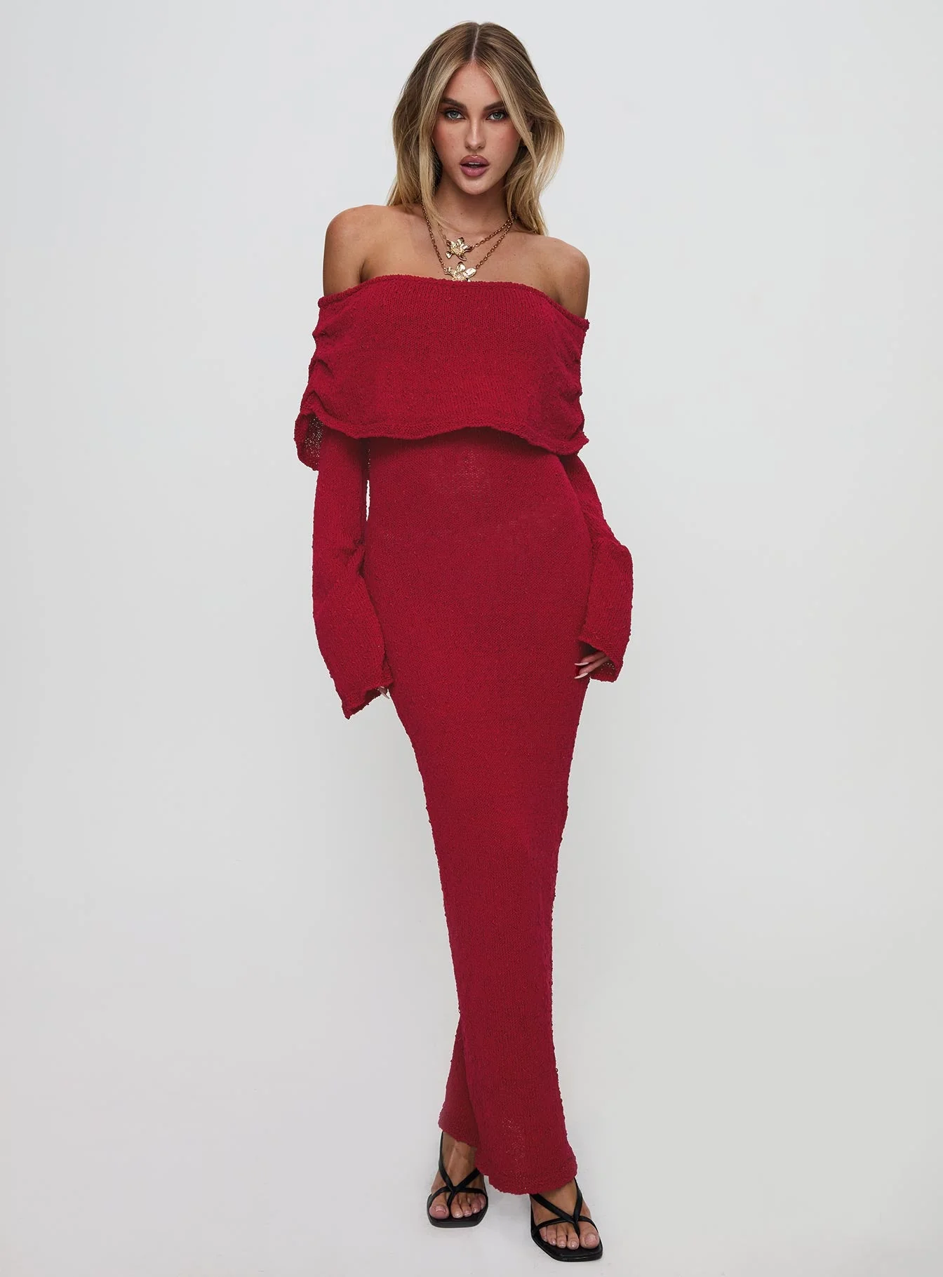 Aleyah Long Sleeve Maxi Dress Burgundy - Image 3