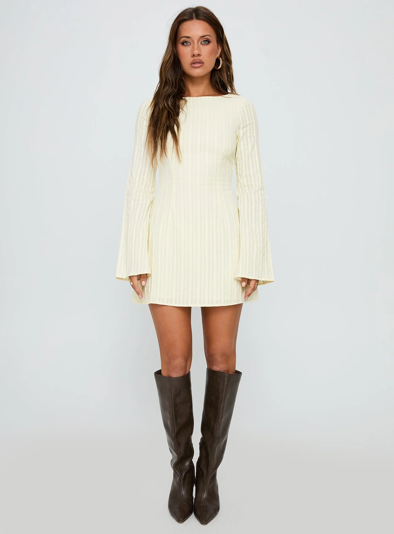 Alfalfa Long Sleeve Mini Dress Cream - Image 7