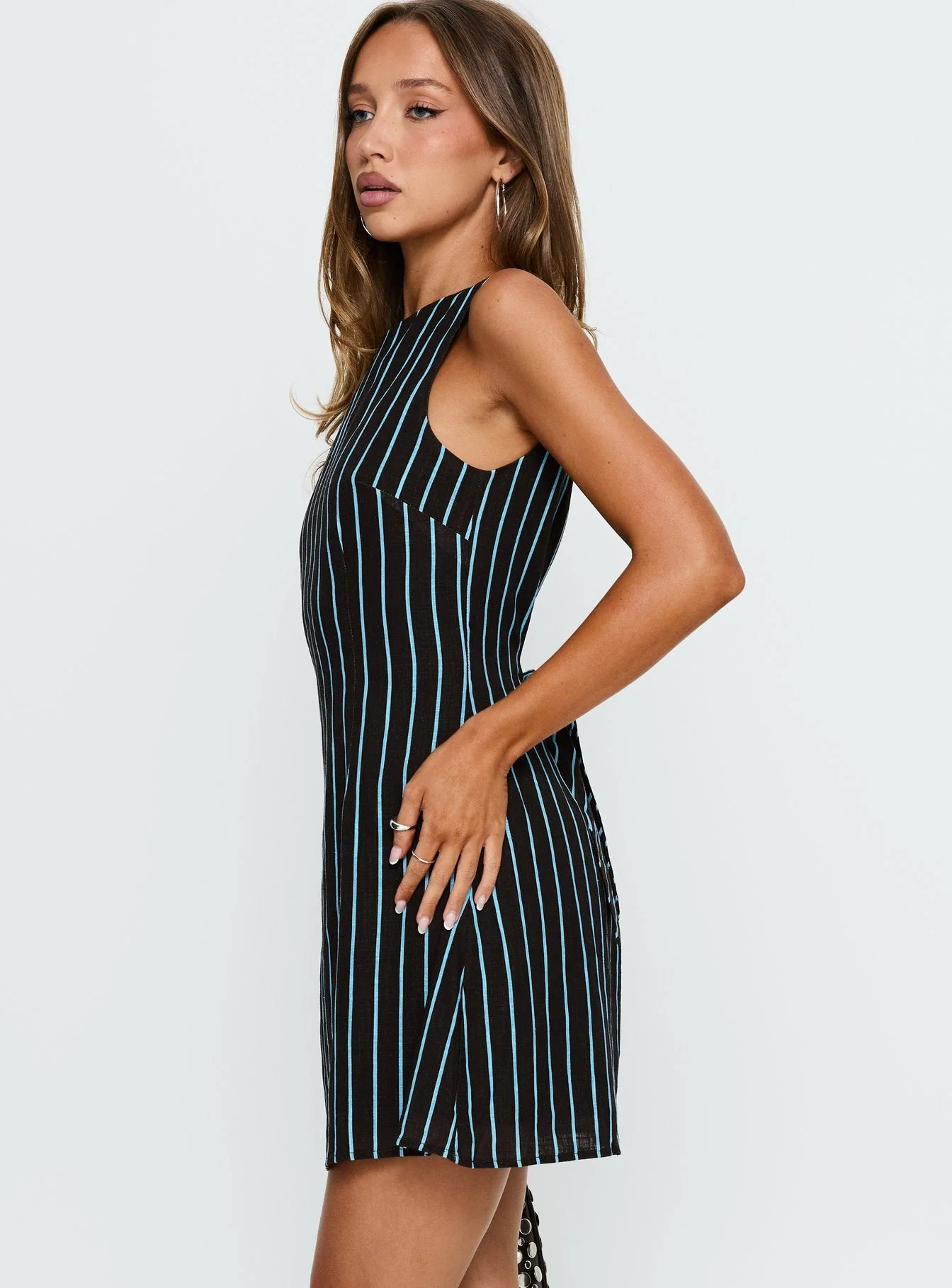 Alfalfa Shift Mini Dress Brown / Blue Stripe - Image 4