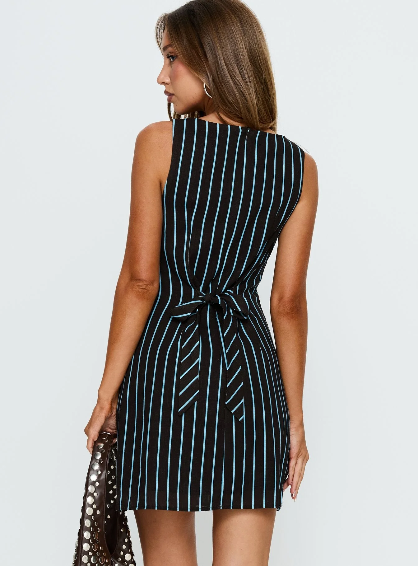 Alfalfa Shift Mini Dress Brown / Blue Stripe - Image 5