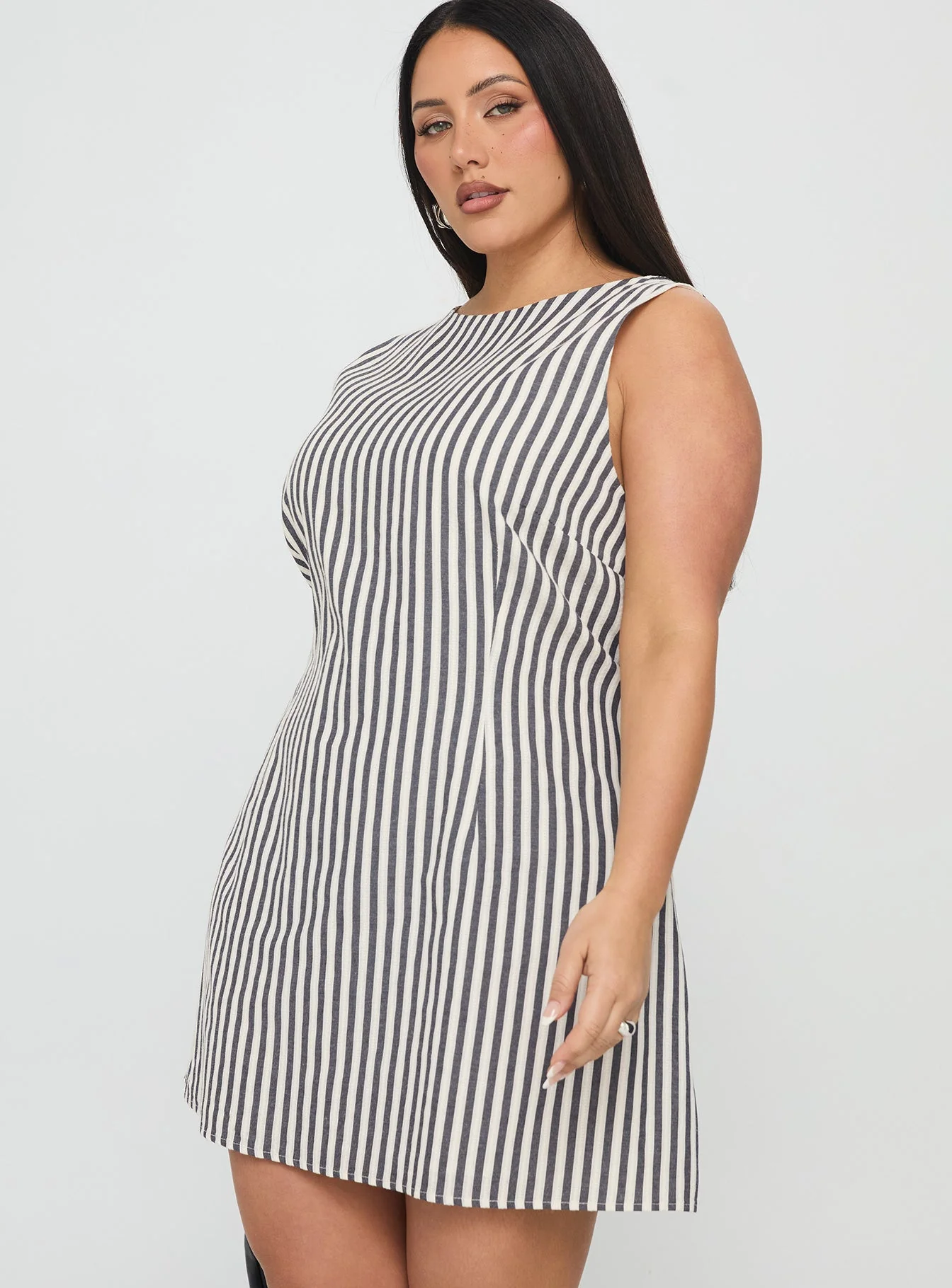 Alfalfa Shift Mini Dress Grey Stripe Curve - Image 4