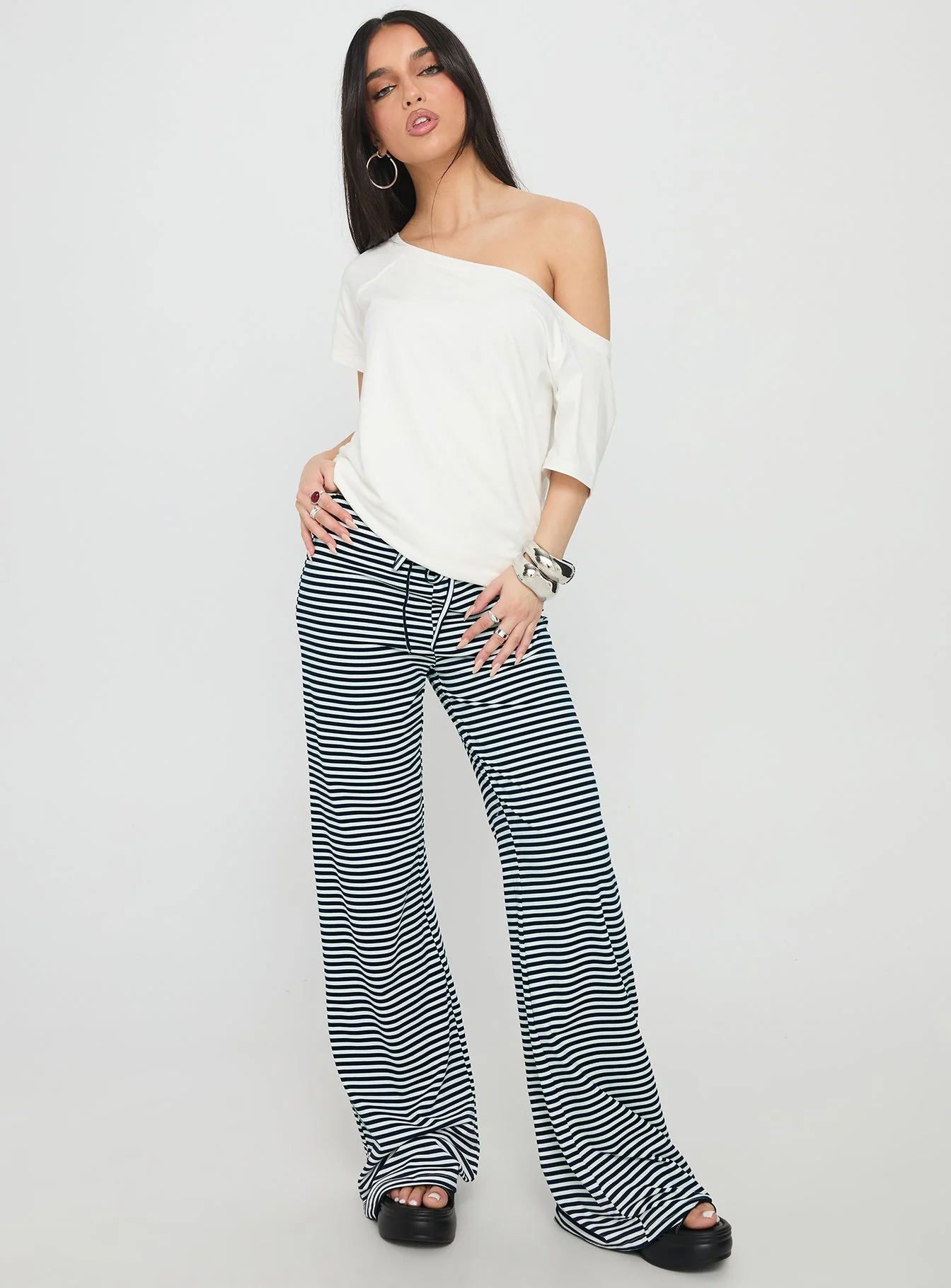 Alfreda Jersey Pants Navy Stripe - Image 3