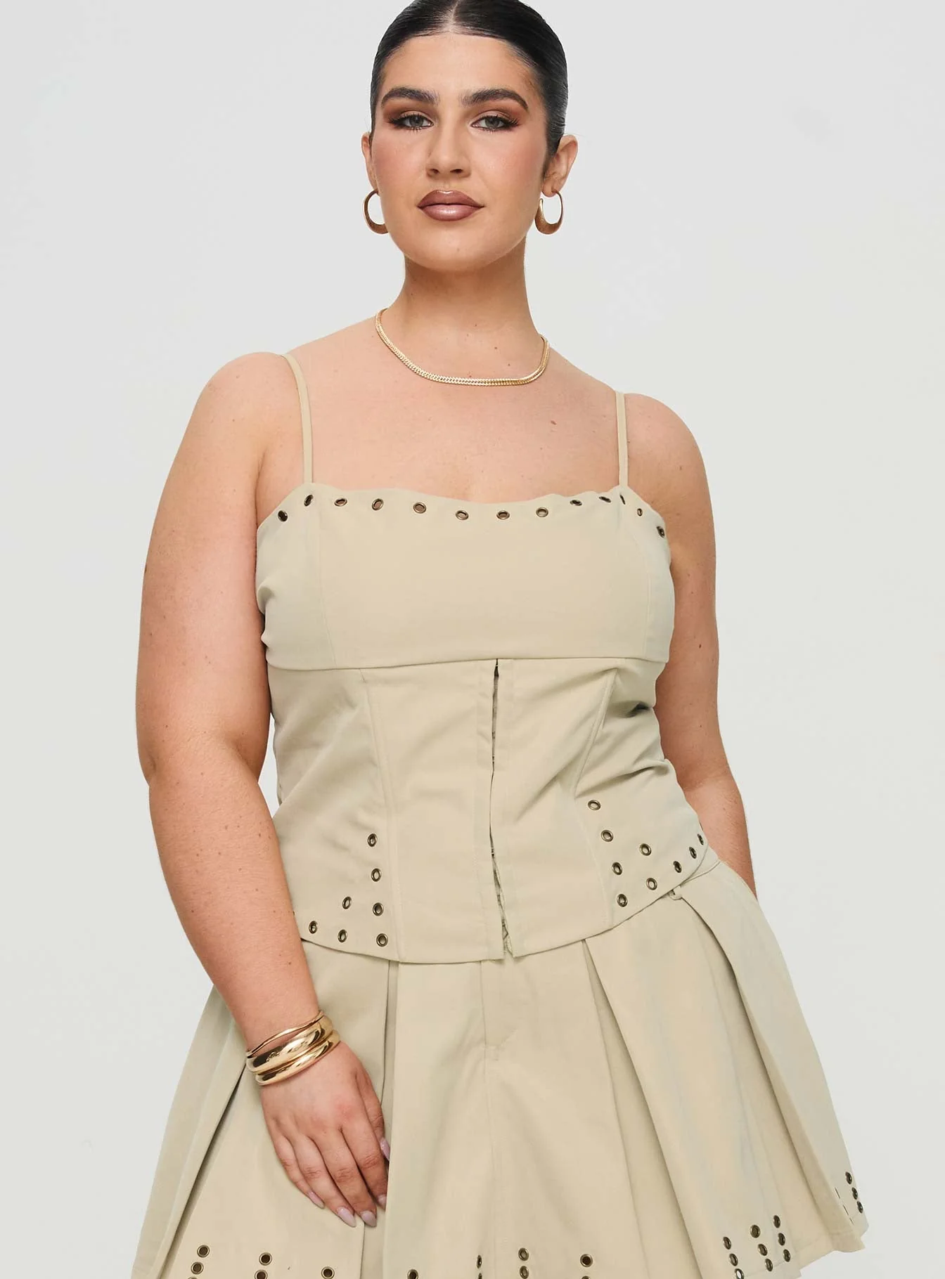 Alinzia Eyelet Corset Top Beige Curve - Image 2