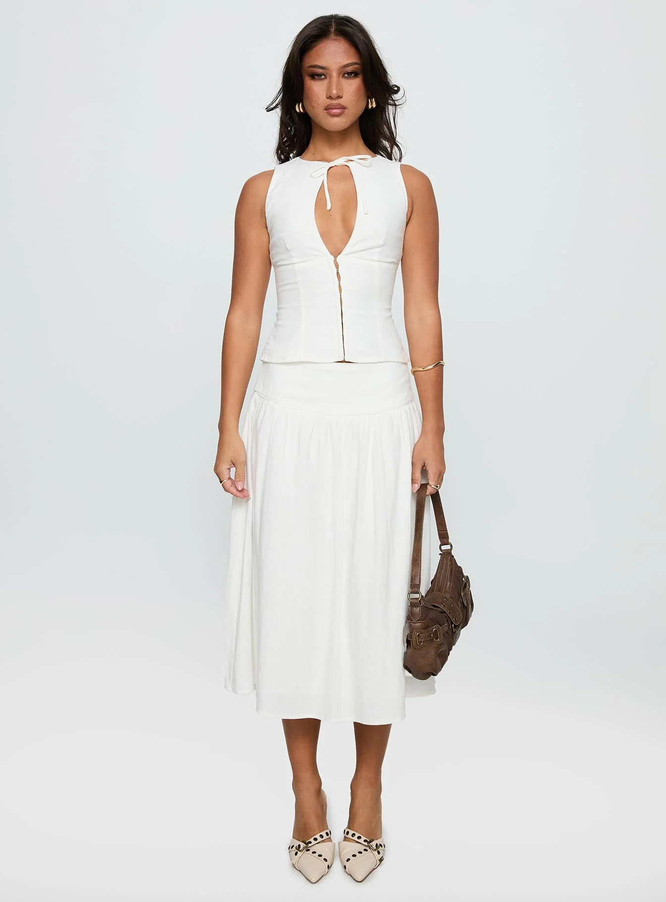 Alissea Keyhole Linen Blend Top White - Image 7
