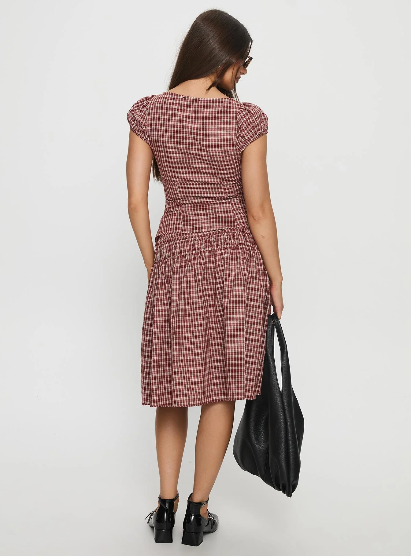 Alixandra Ruched Midi Skirt Red Check - Image 5