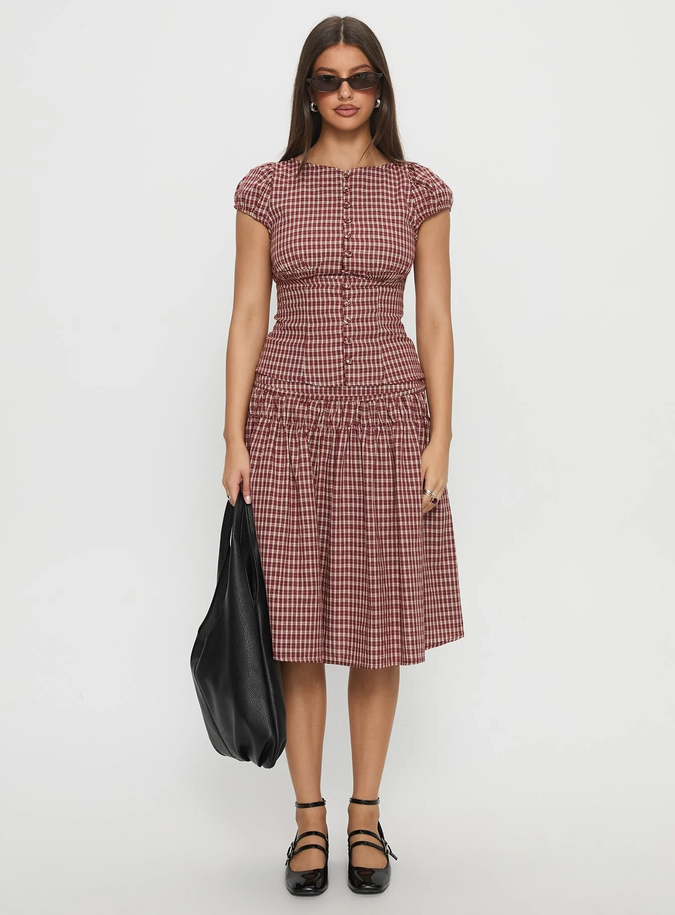 Alixandra Ruched Midi Skirt Red Check - Image 7
