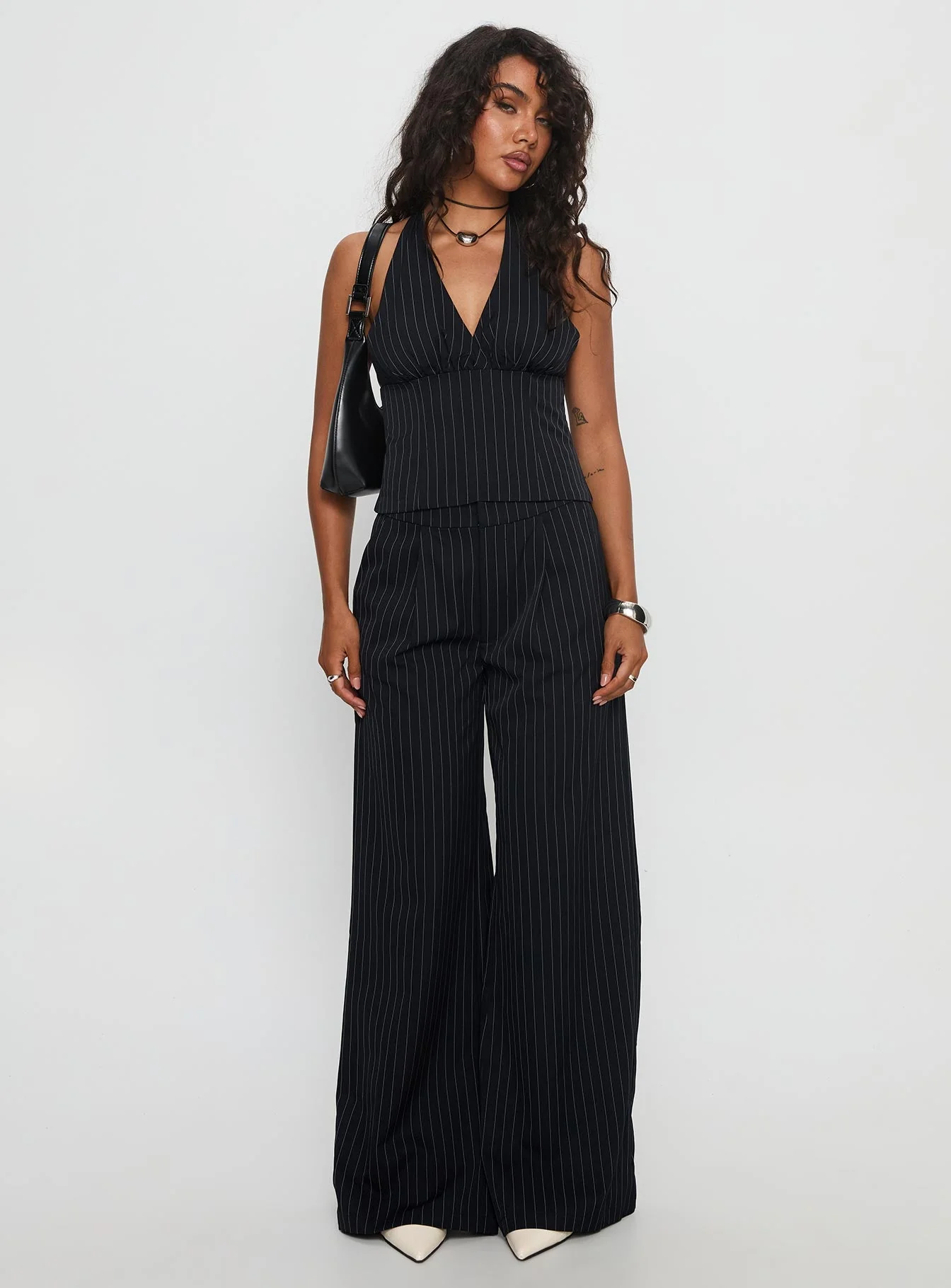 All She Wrote Halter Tailored Set Navy Stripe - Image 2