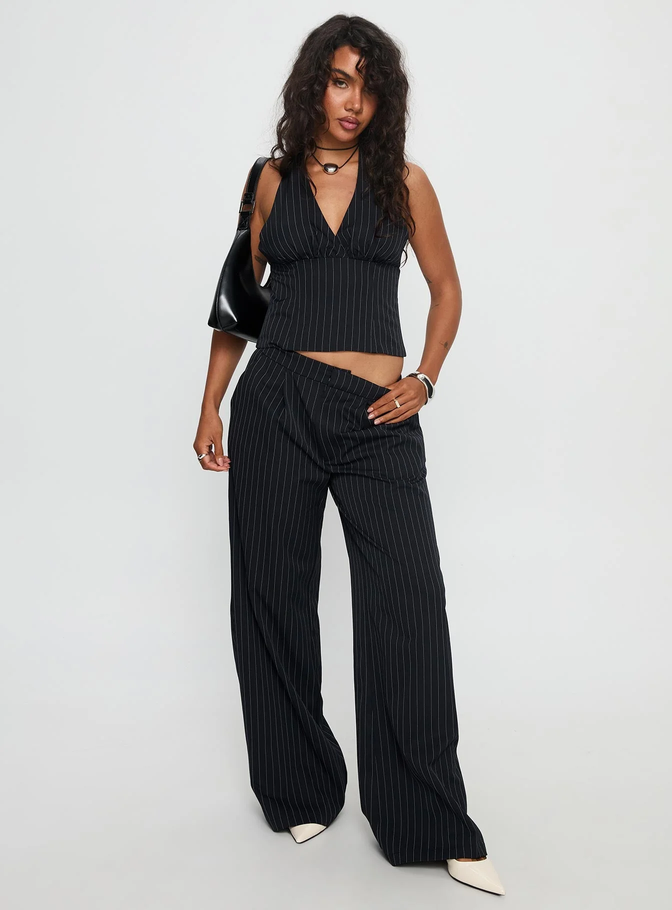 All She Wrote Halter Tailored Set Navy Stripe - Image 3