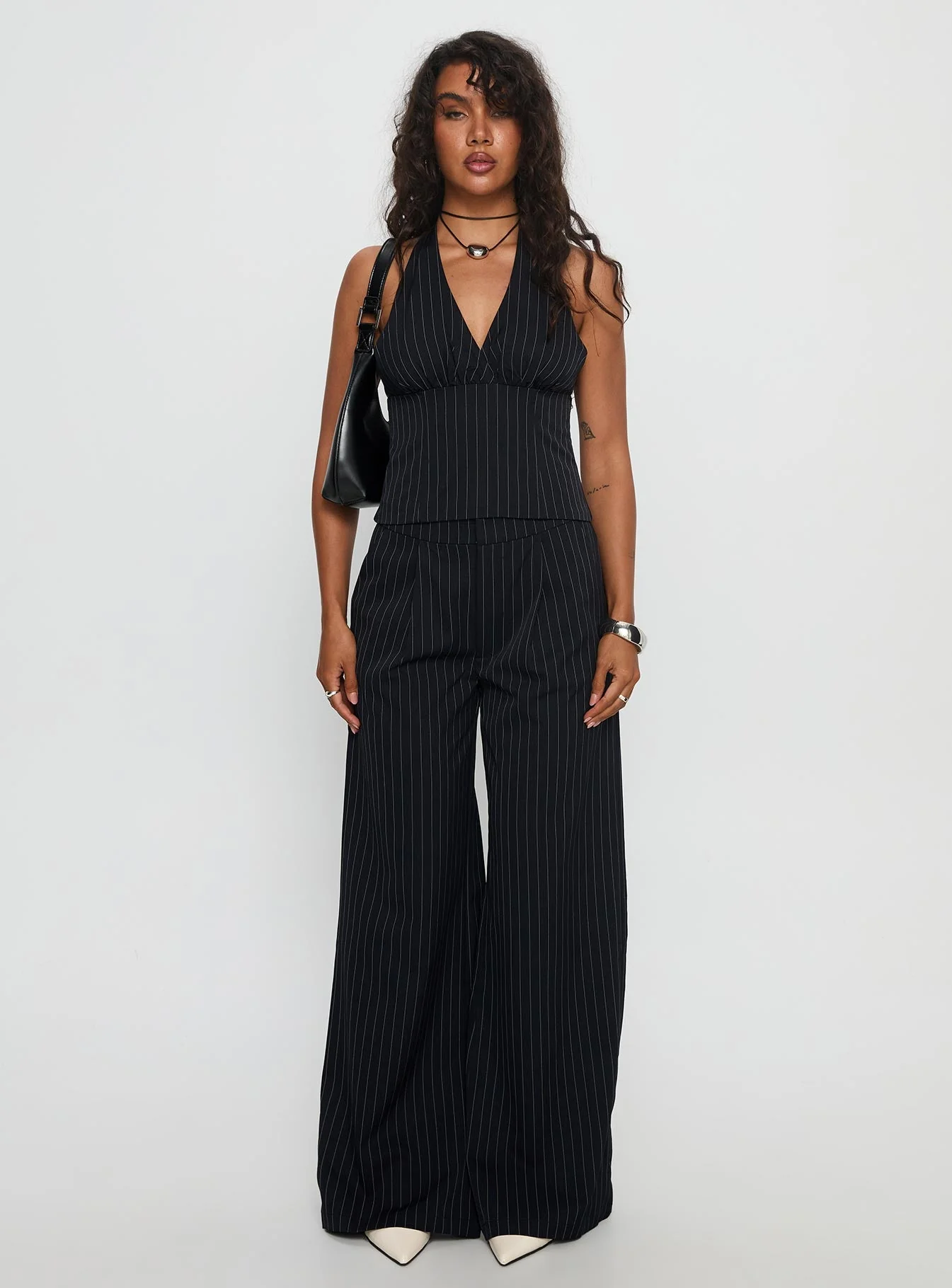 All She Wrote Halter Tailored Set Navy Stripe - Image 7