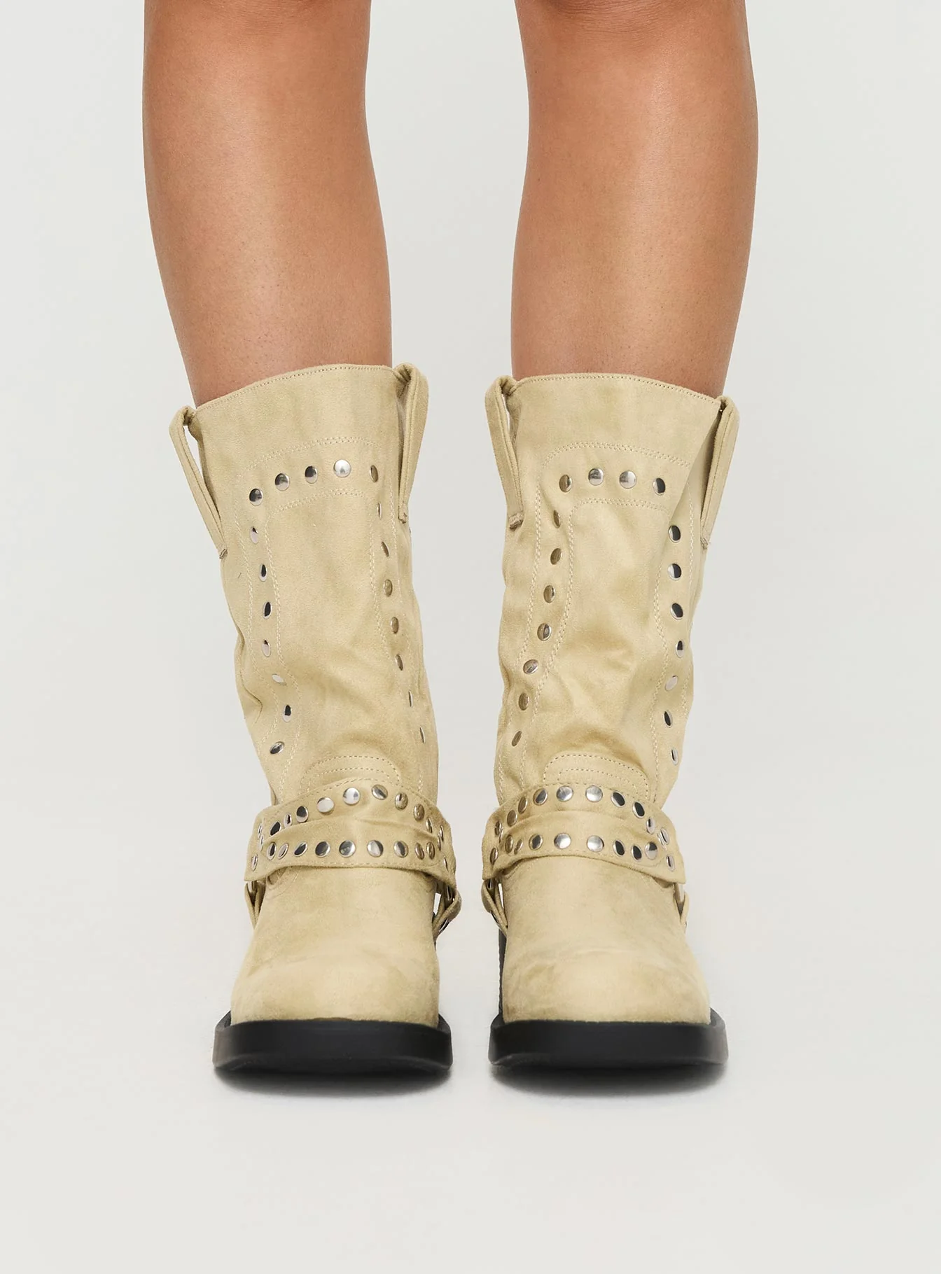 Allora Western Boots Beige Faux Suede - Image 2