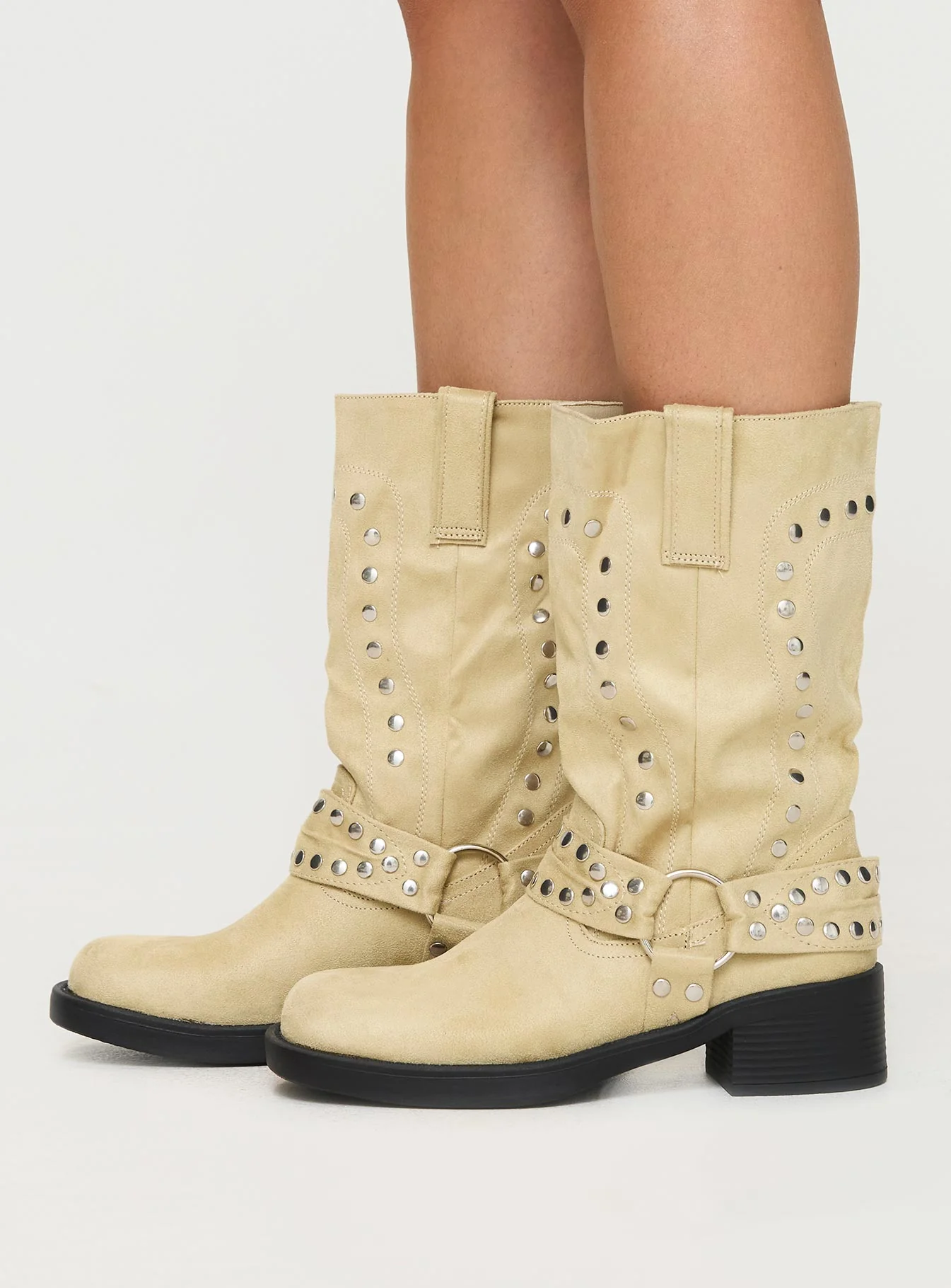 Allora Western Boots Beige Faux Suede - Image 3