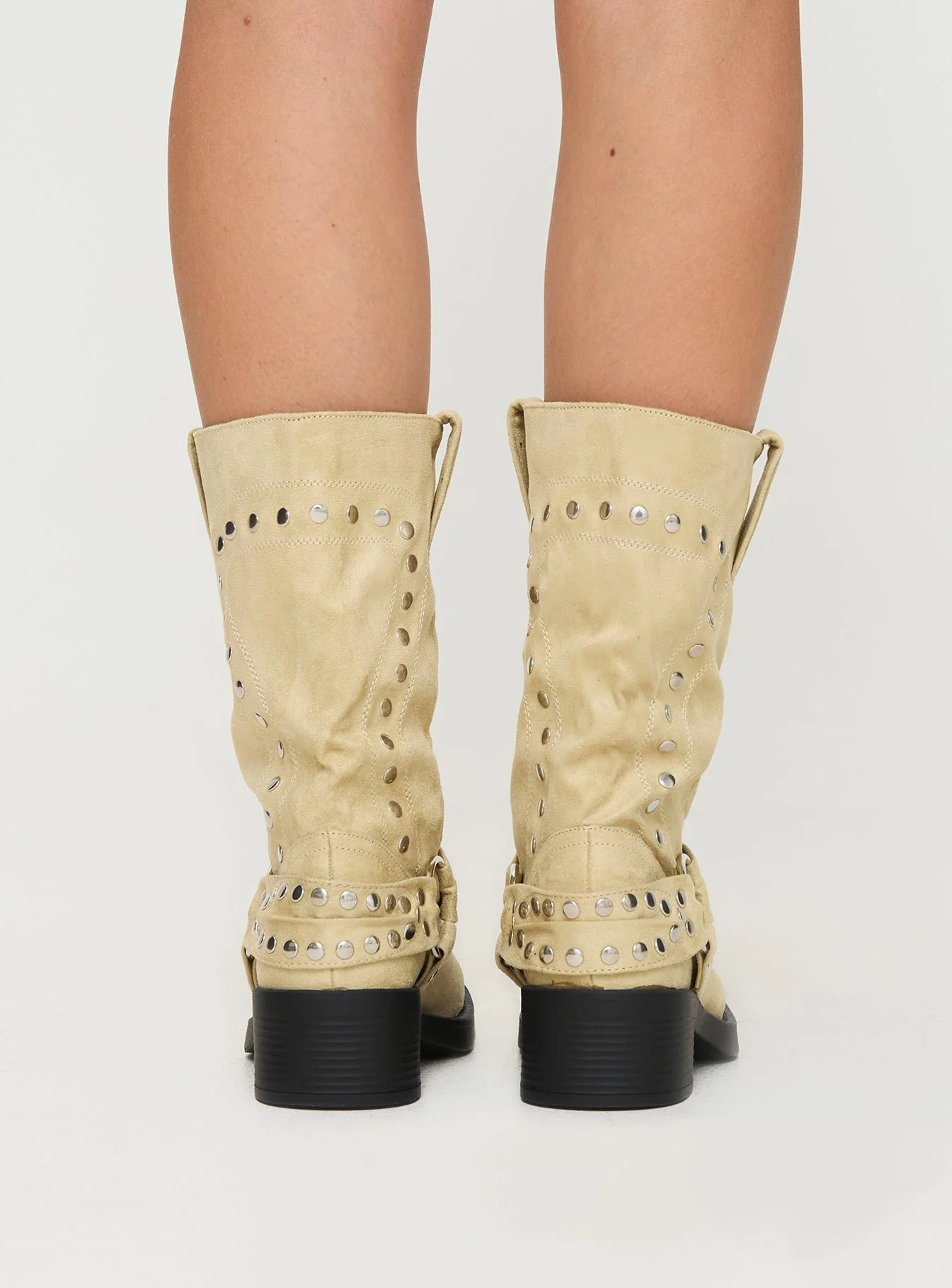 Allora Western Boots Beige Faux Suede - Image 4