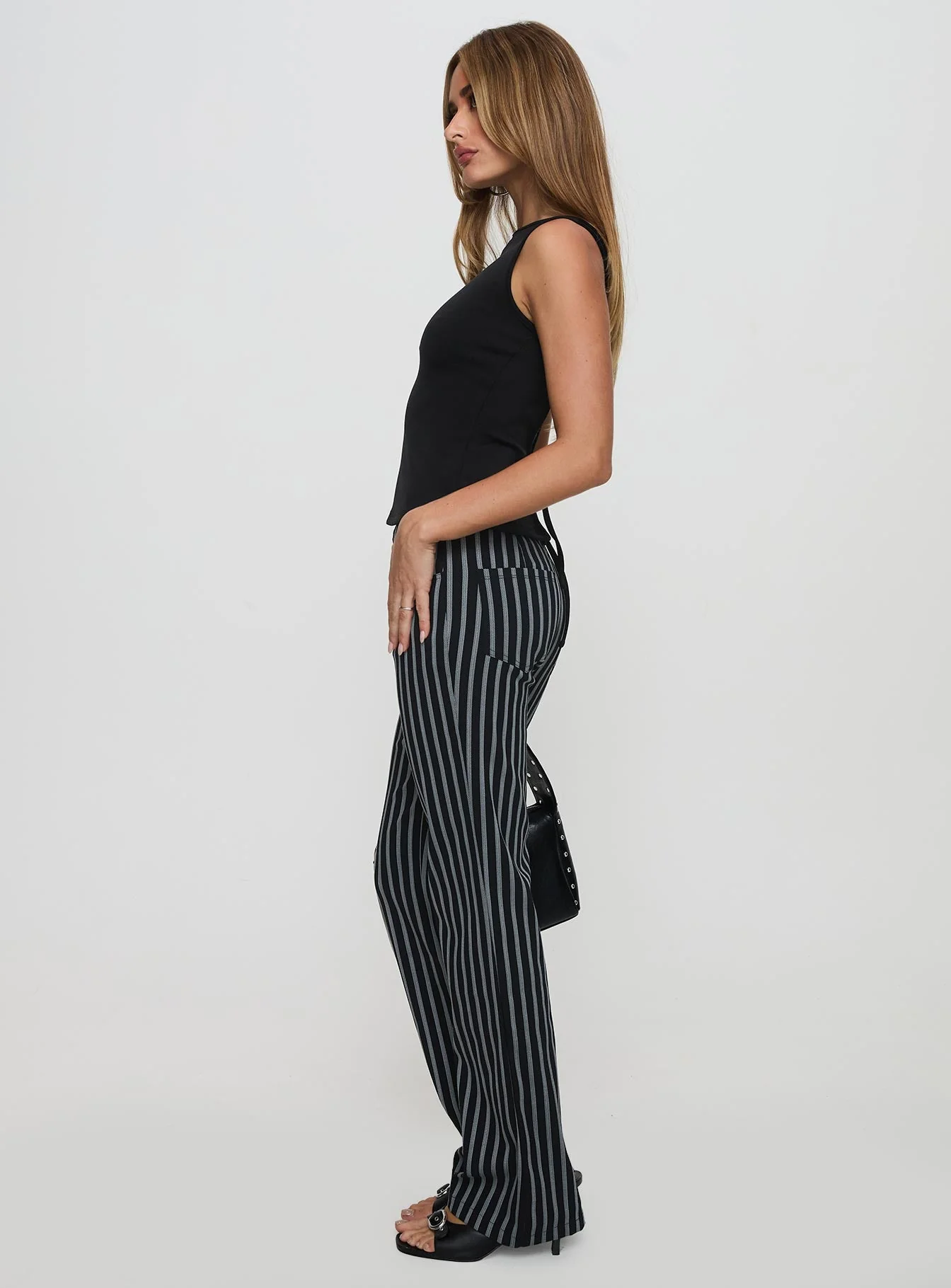 Allude Low Waist Pinstripe Pant Black - Image 4