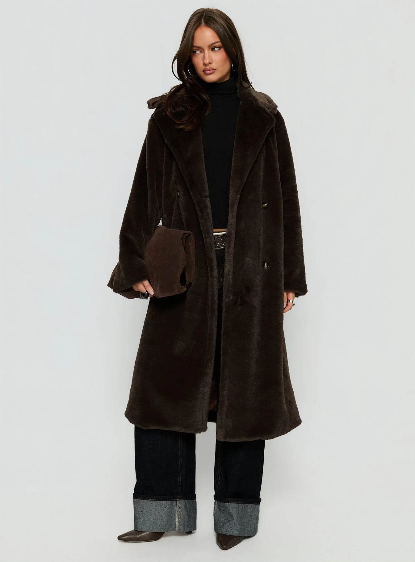 Alvie Longline Faux Fur Coat Brown - Image 3