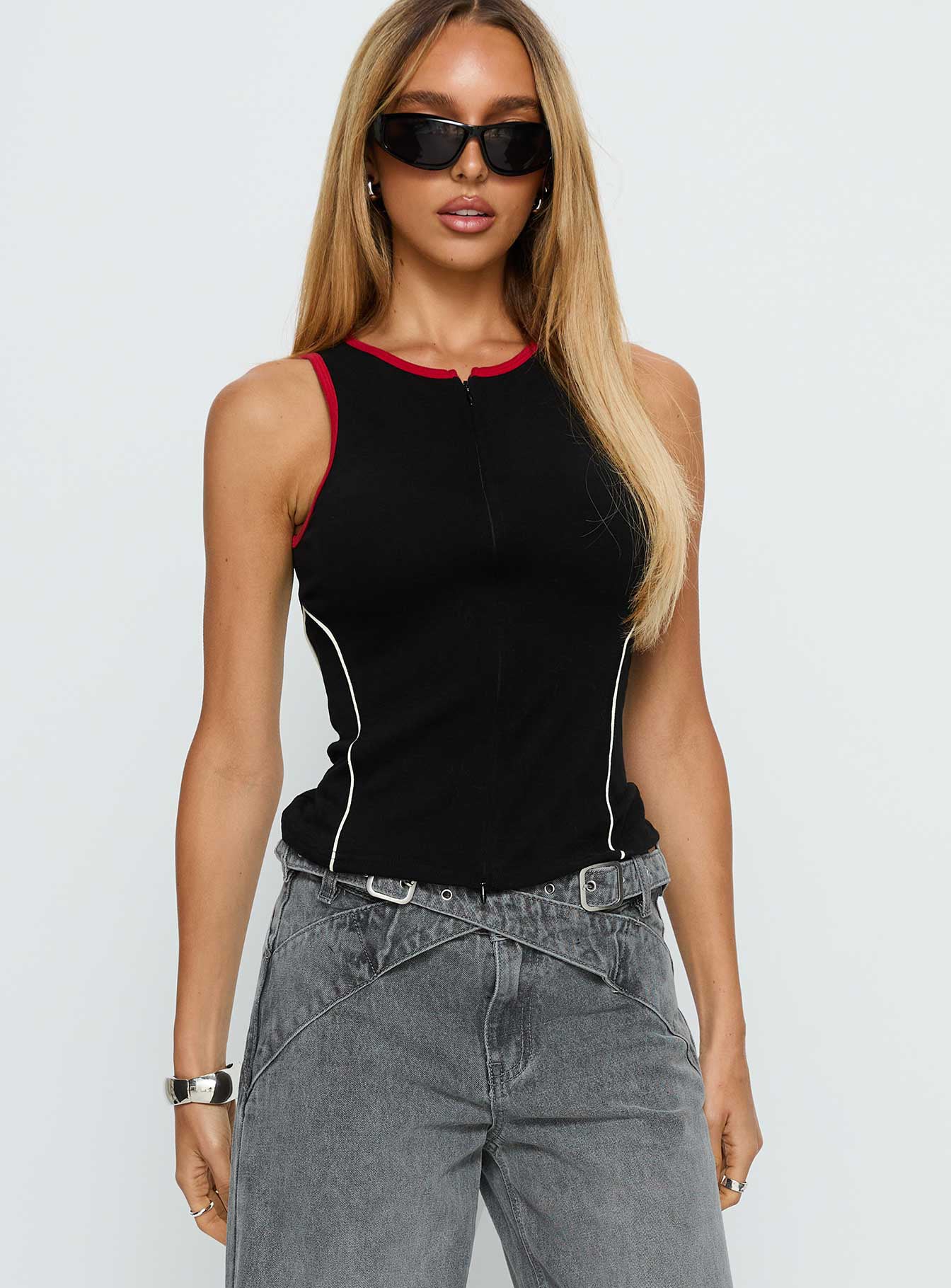 Alyna Zip Through Knit Top Black - Image 2