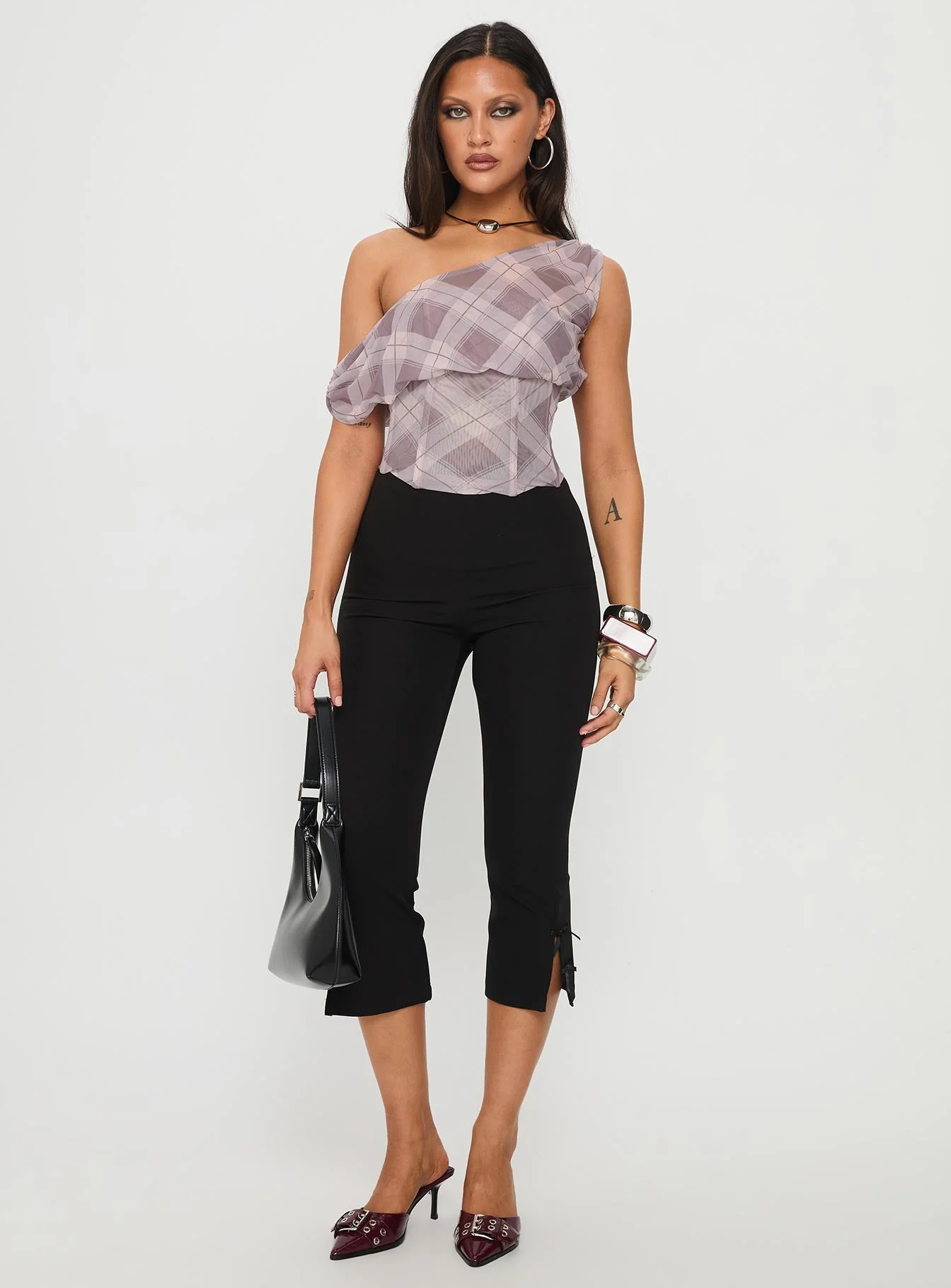 Amabelle Corset Draped Top Multi Plaid - Image 3