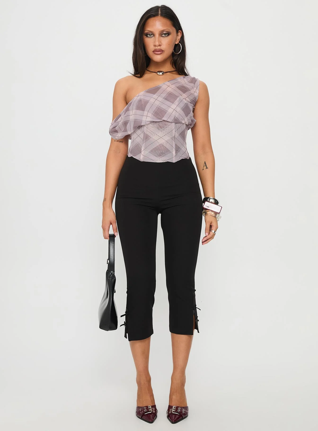 Amabelle Corset Draped Top Multi Plaid - Image 7