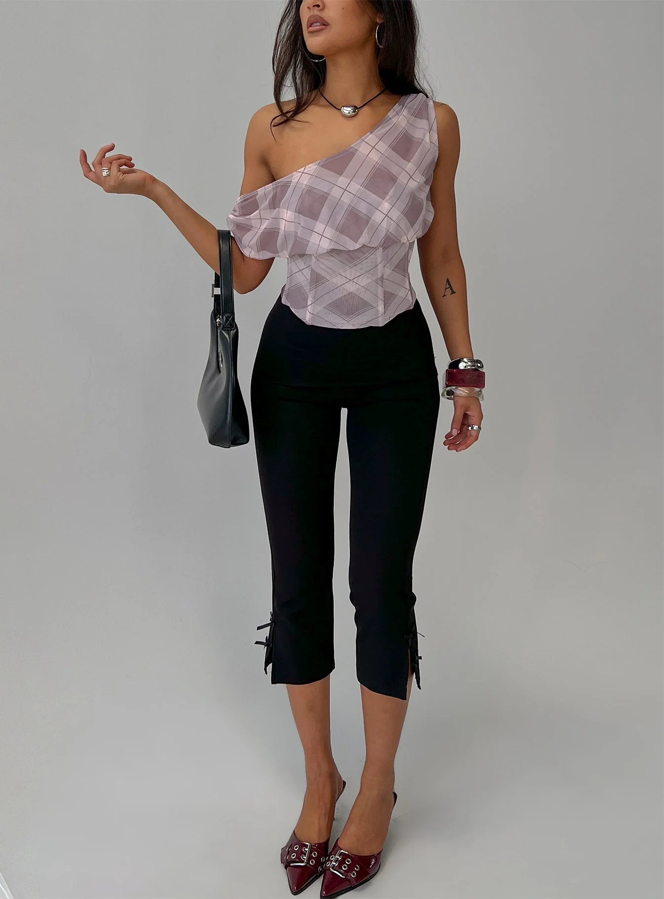 Amabelle Corset Draped Top Multi Plaid - Image 8